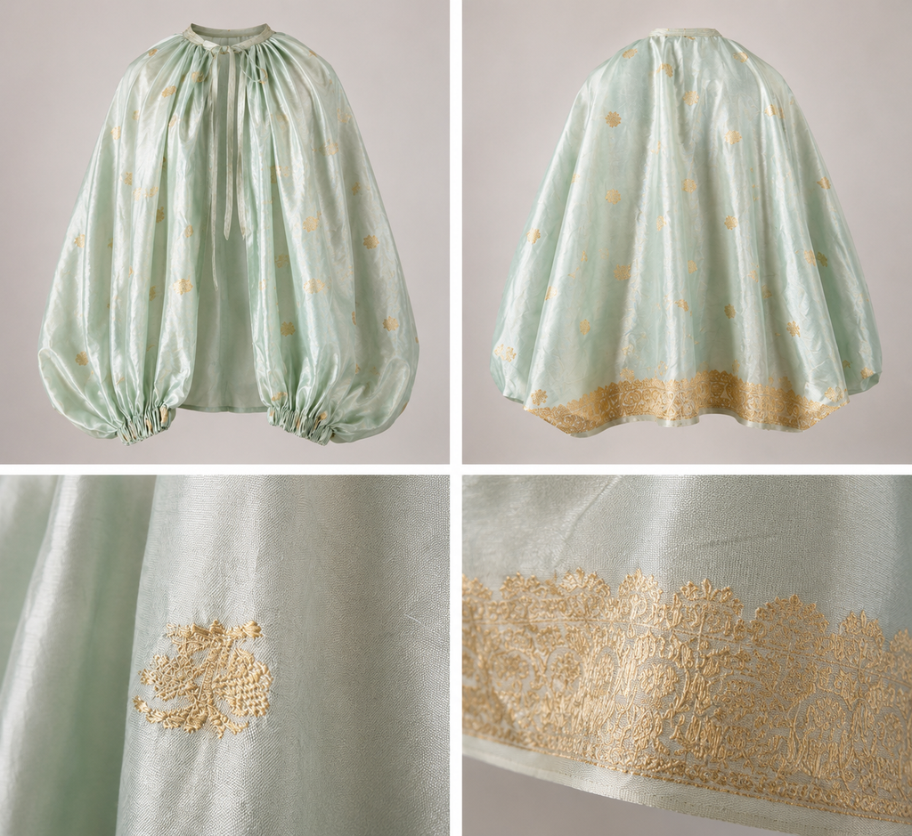 Green gold sari jacket silk 70s