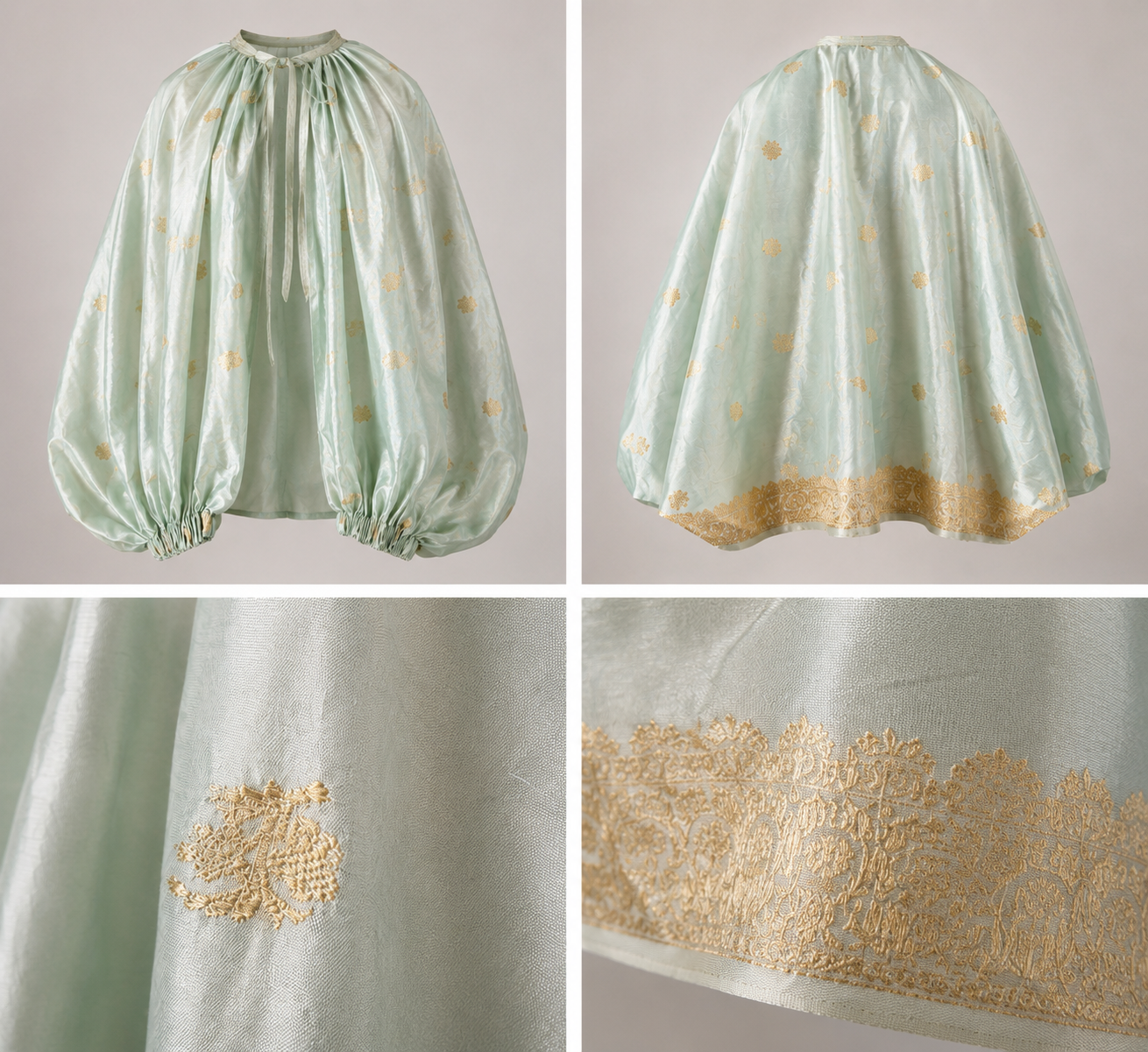 Green gold sari jacket silk 70s