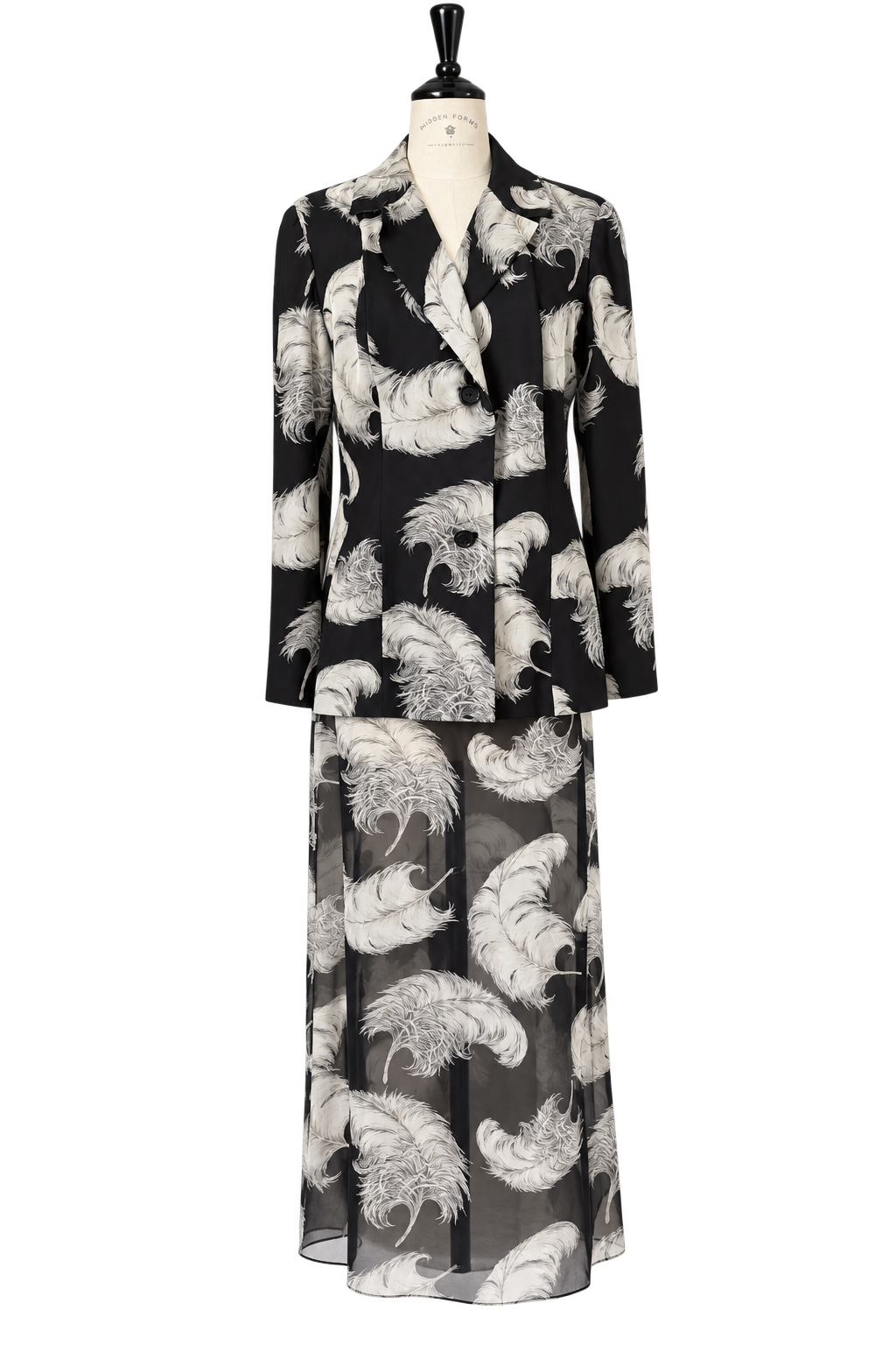 Dolce & Gabbana FW 1997 Runway black silk feather tailleur