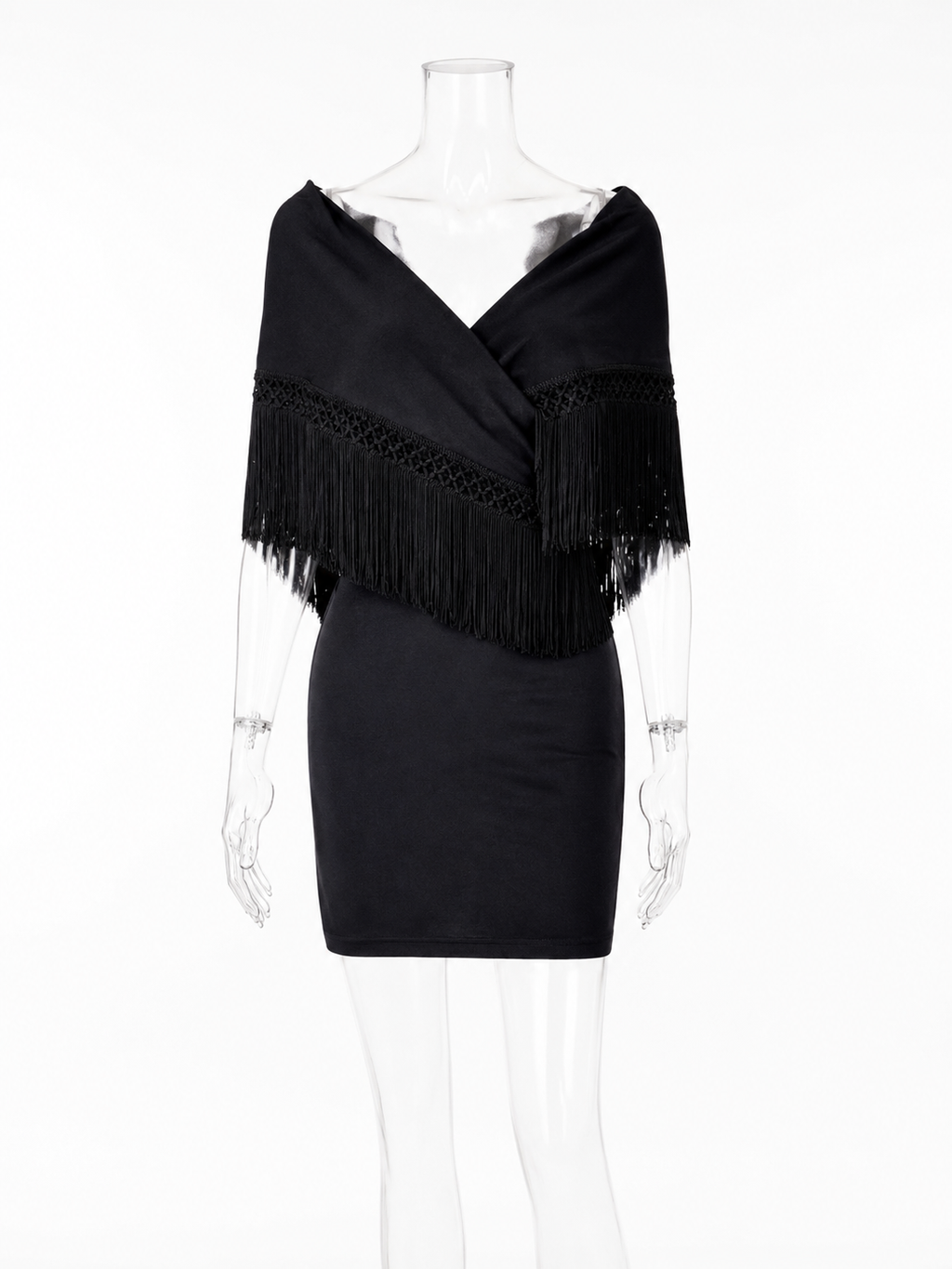 Moschino Cheap and Chic 90s shoulders fringe shawl dress
