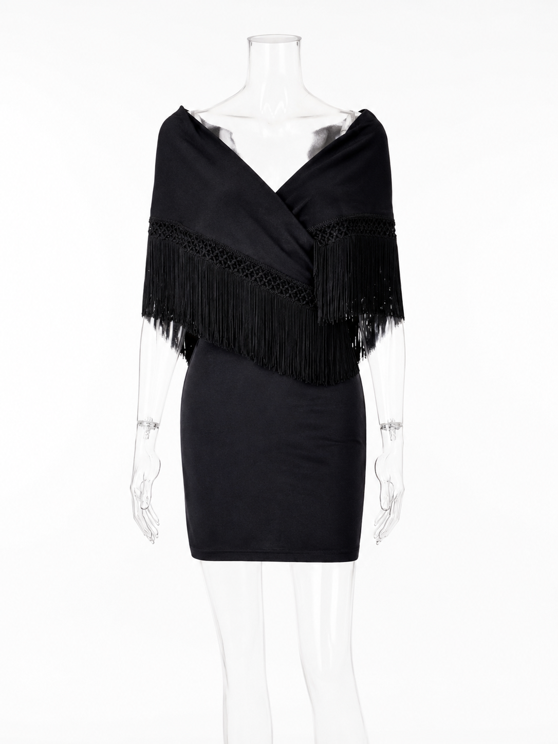 Moschino Cheap and Chic 90s shoulders fringe shawl dress