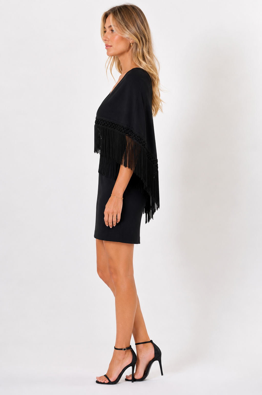 Moschino Cheap and Chic 90s shoulders fringe shawl dress