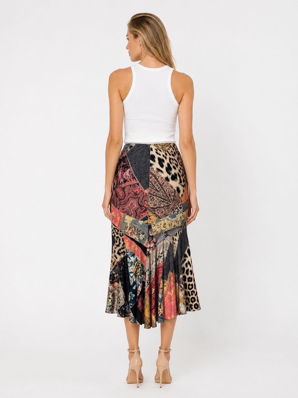 Roberto Cavalli Fw 2002 Runway patchwork pattern silk skirt