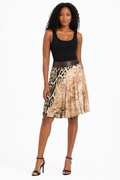 Roberto Cavalli FW2001 leopard silk skirt leather brown belt