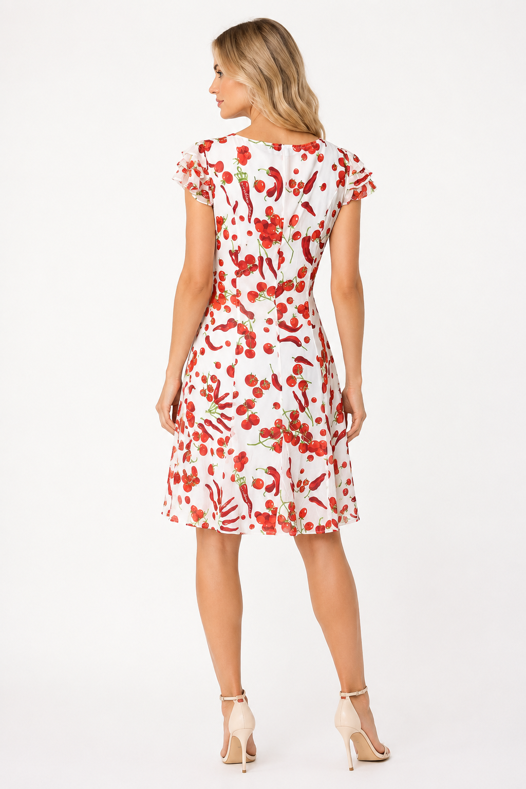 Moschino black chili peppers & cherry tomato silk dress 