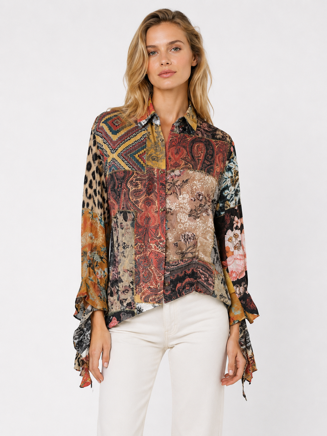 Roberto Cavalli FW 2002 patchwork silk shirt baroque vintage