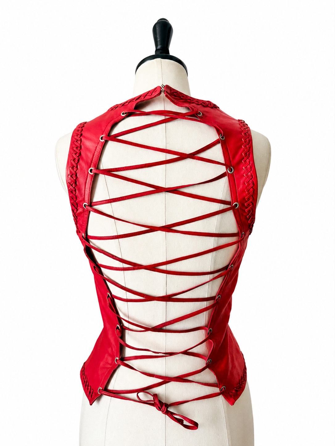 Runway leather lace up red top SS 2002 Gianni Versace