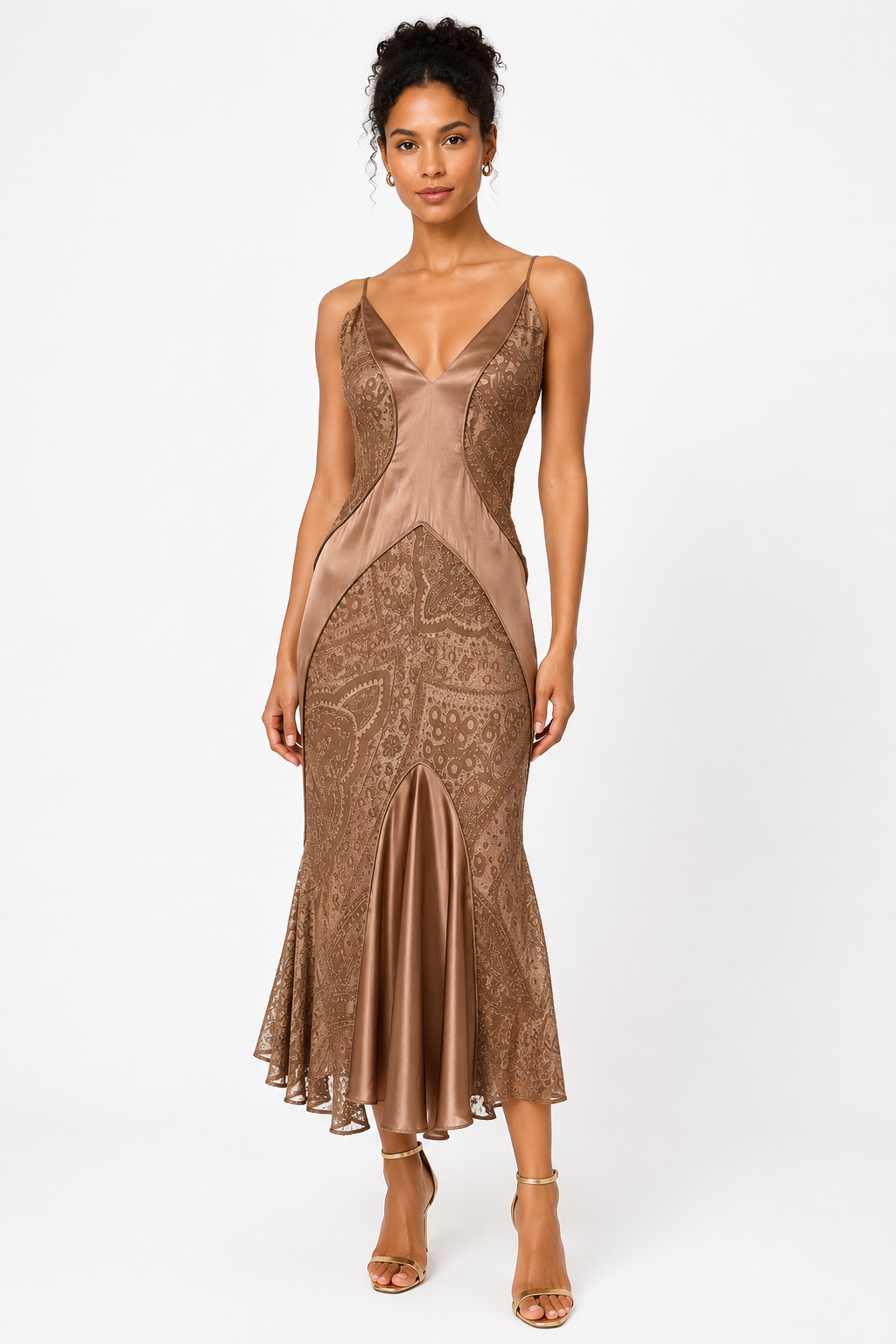 Roberto Cavalli FW 2004 midi bronze gold details