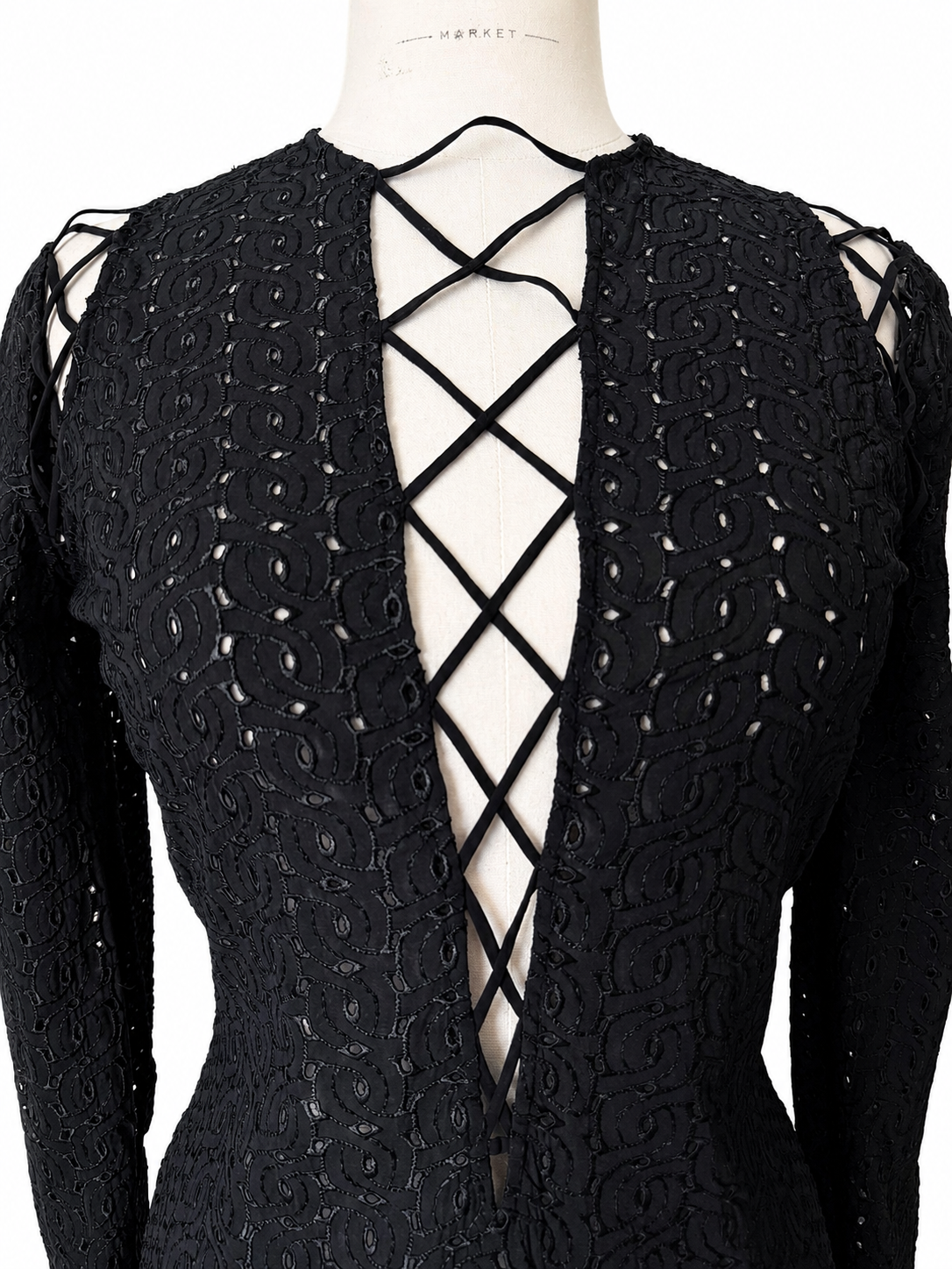 Rare Gianni Versace SS 2002 black lace-up dress