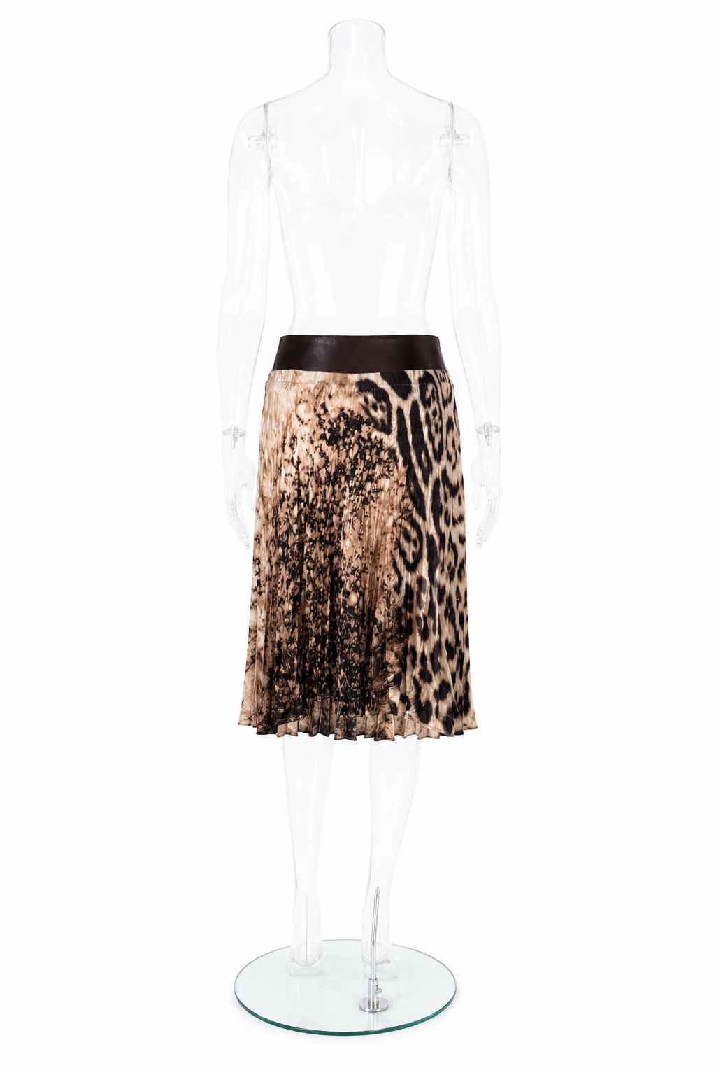 Roberto Cavalli FW2001 leopard silk skirt leather brown belt