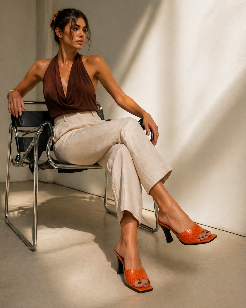 Sandals orange leather vintage