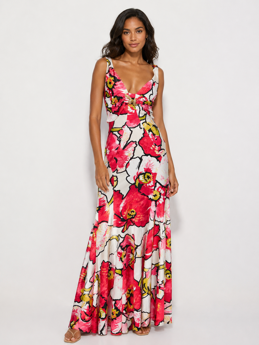 Rare Roberto Cavalli SS 2006 red floral print maxi dress