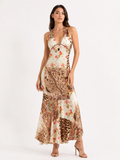 Roberto Cavalli Class 2004 patchwork print halter maxi dress