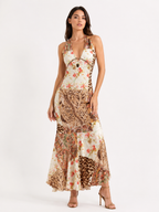 Roberto Cavalli Class 2004 patchwork print halter maxi dress