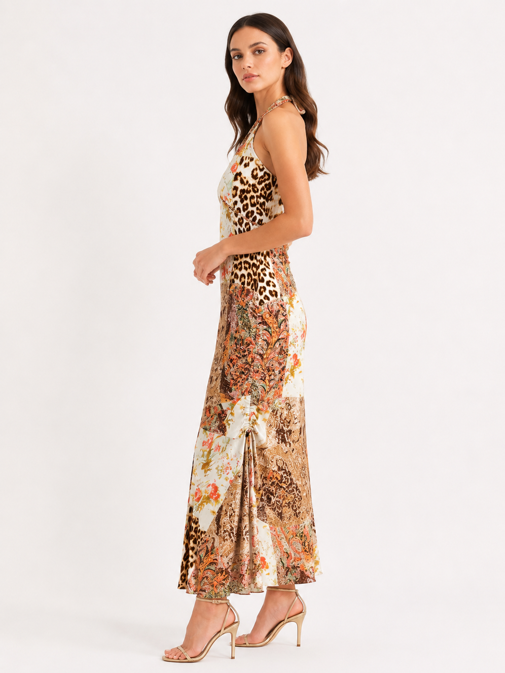 Roberto Cavalli Class 2004 patchwork print halter maxi dress