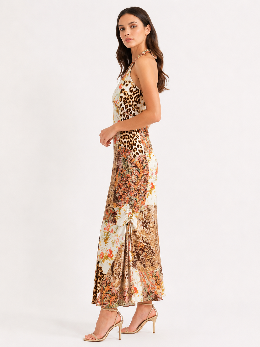 Roberto Cavalli Class 2004 patchwork print halter maxi dress
