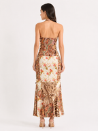 Roberto Cavalli Class 2004 patchwork print halter maxi dress