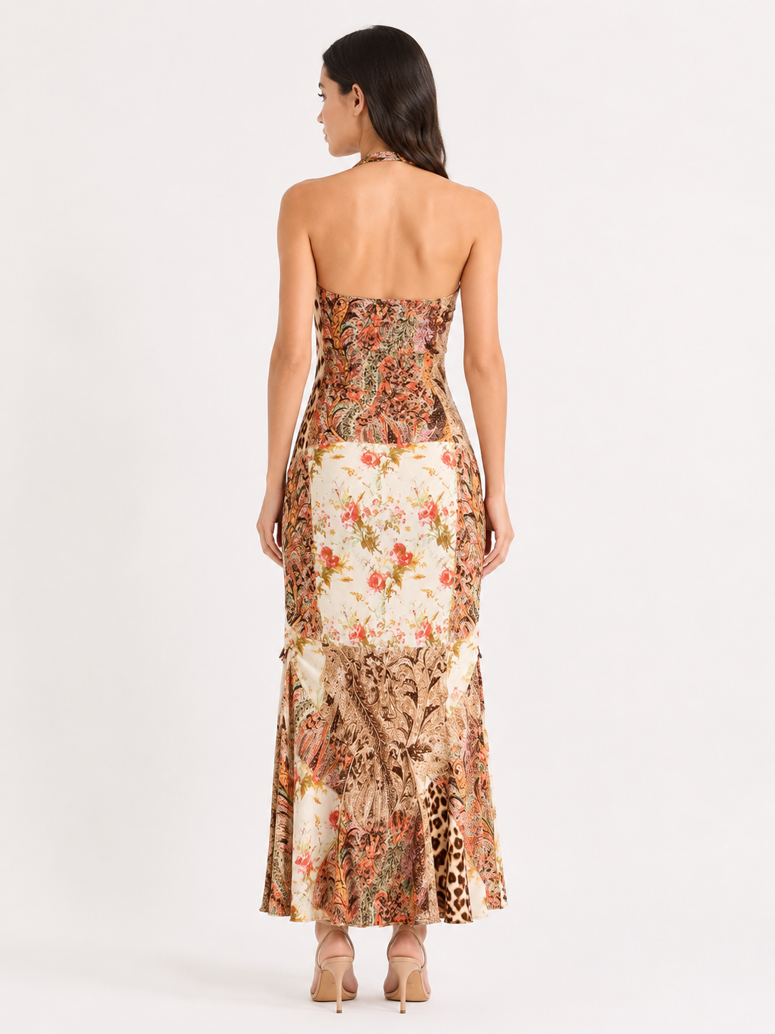 Roberto Cavalli Class 2004 patchwork print halter maxi dress