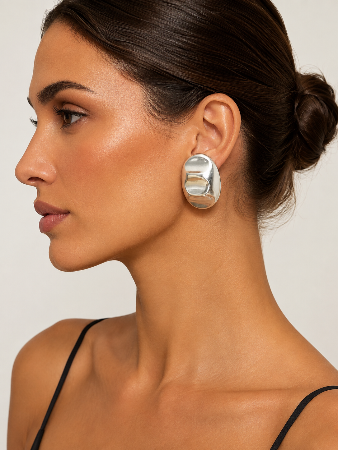 Large oval earrings 925 silver corrugated clip-on Mexico