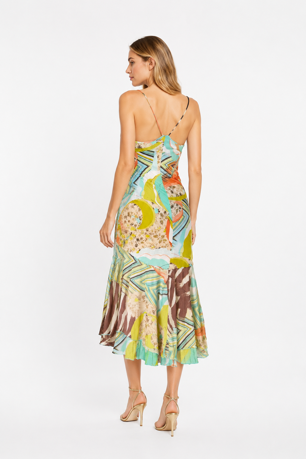 Class Cavalli multicolor silk mid-length dress