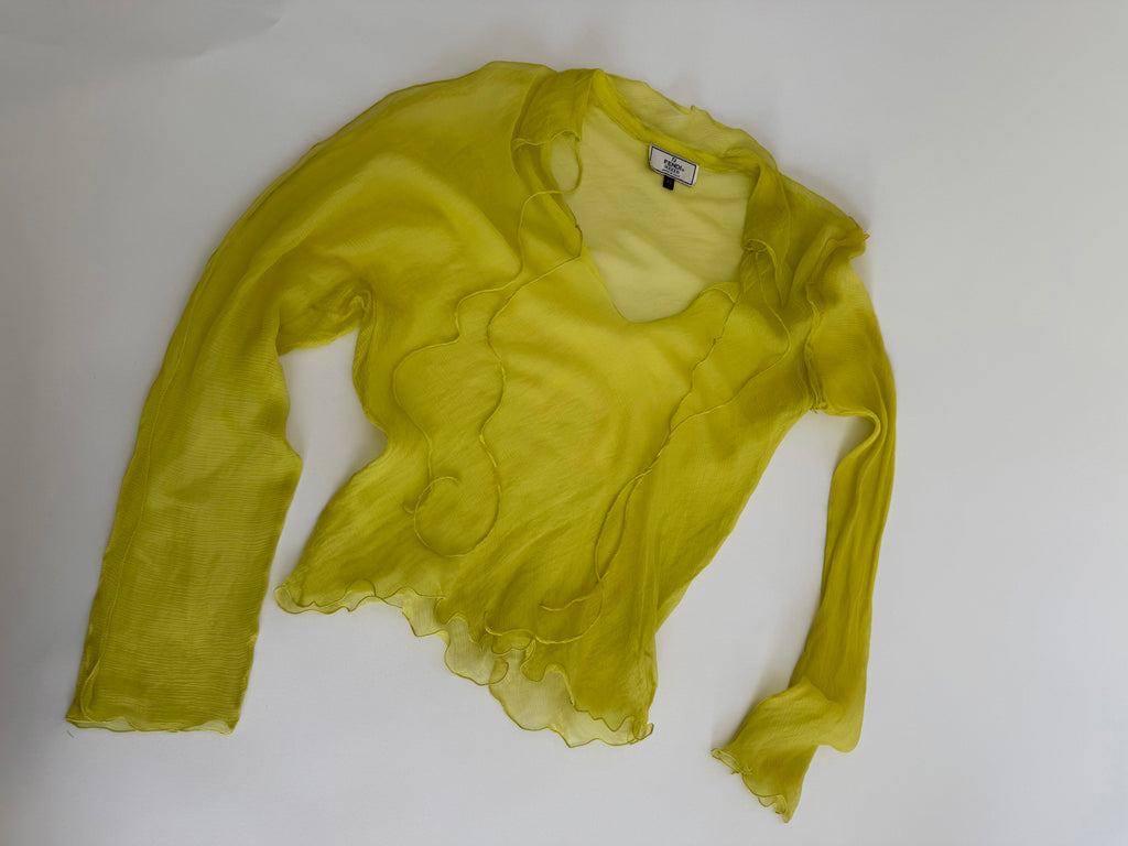 Rare Fendi SS 2000 Runway silk yellow chiffon blouse
