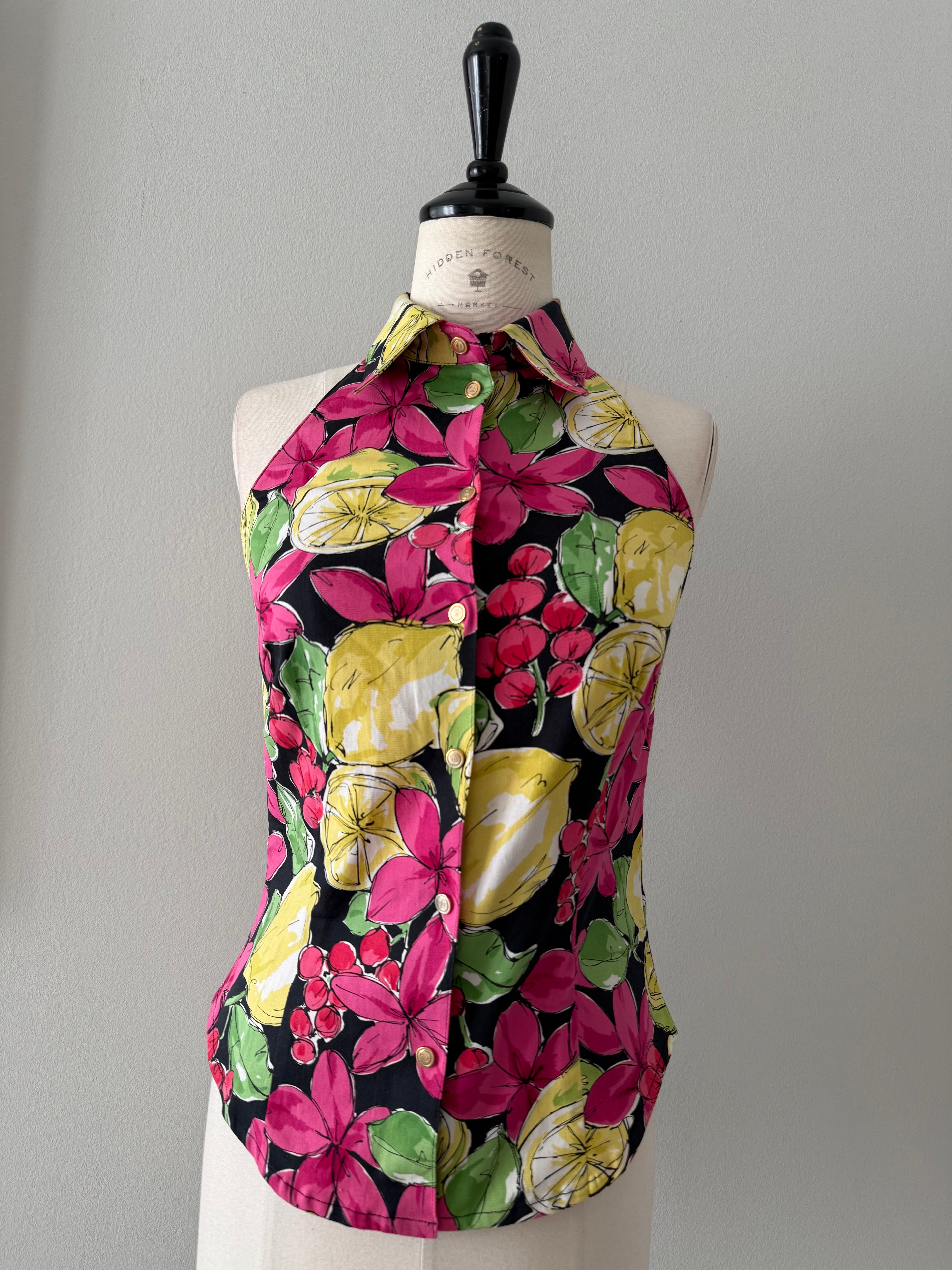 Blumarine open back lemon print top vintage