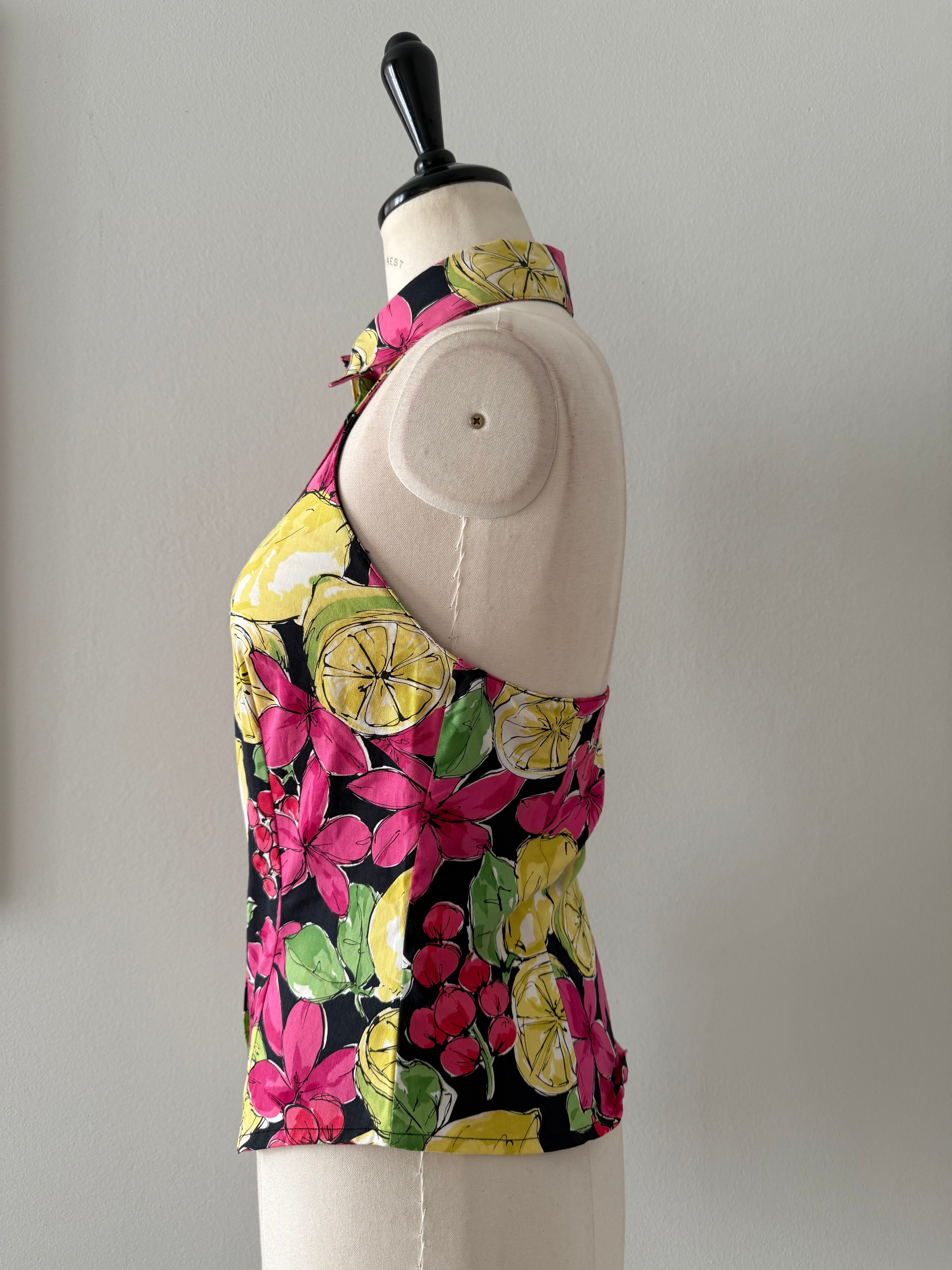 Blumarine open back lemon print top vintage