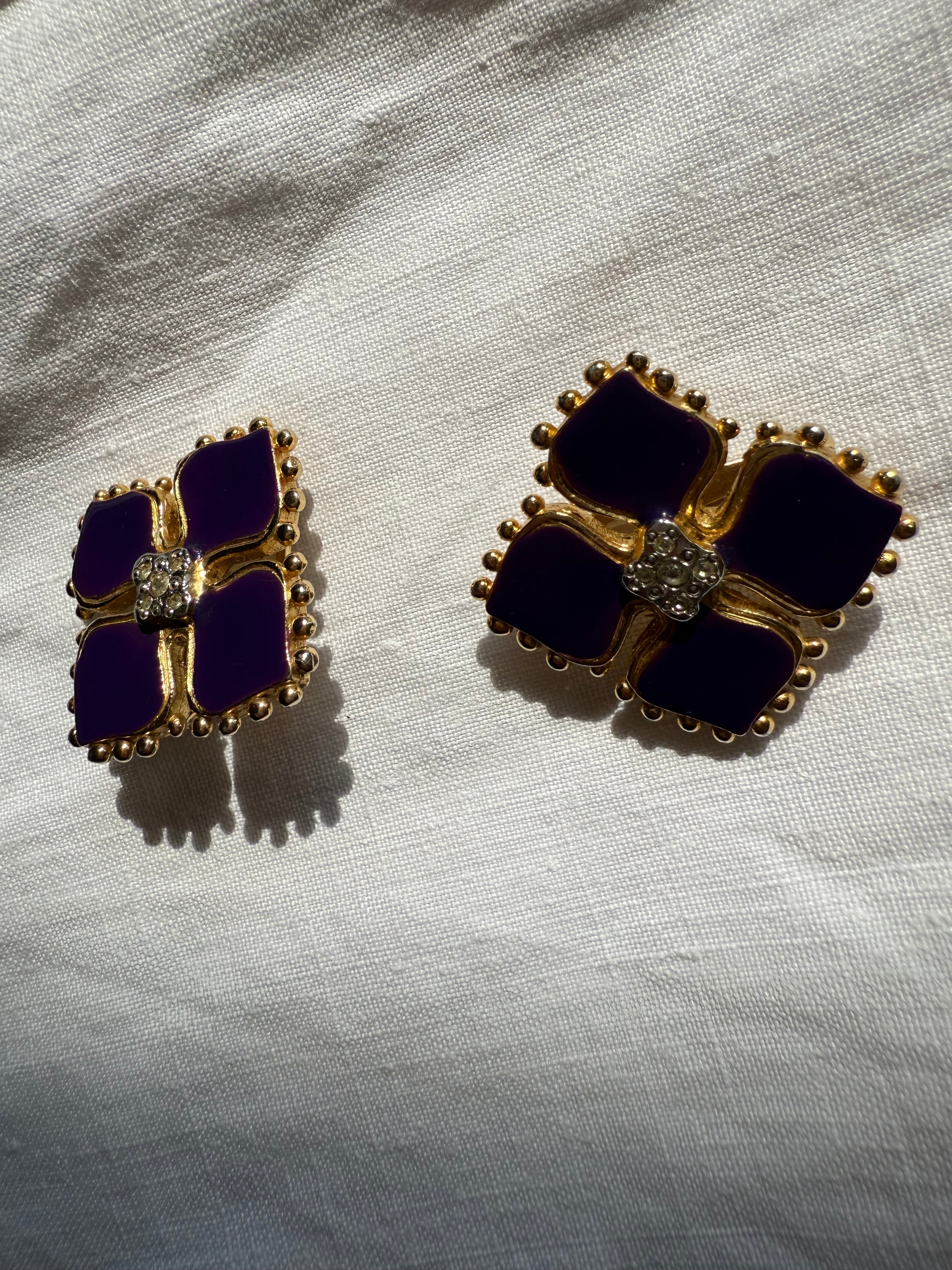 Valentino purple gold clip earrings 90s