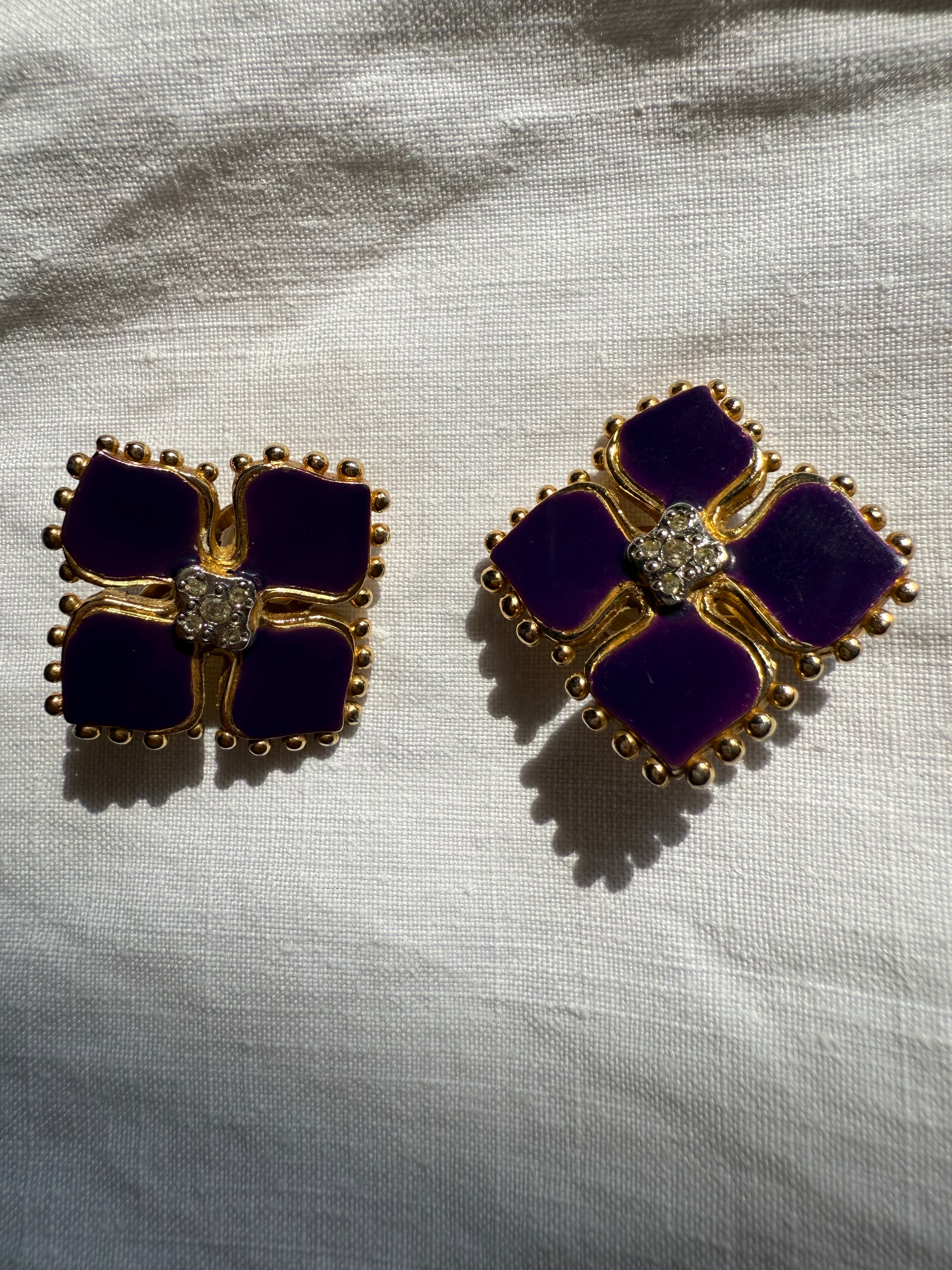 Valentino purple gold clip earrings 90s