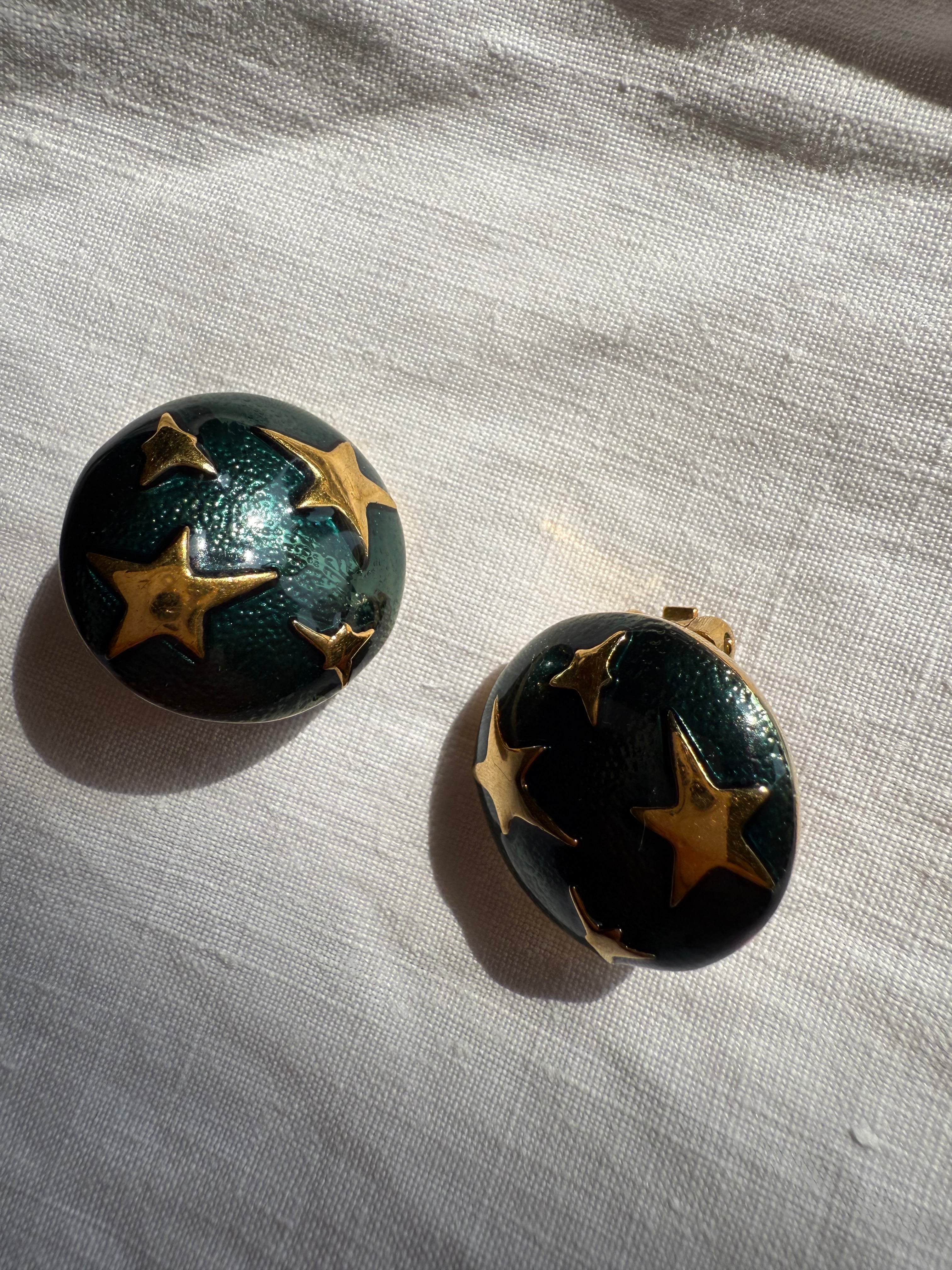 Valentino gold stars green earrings 90s