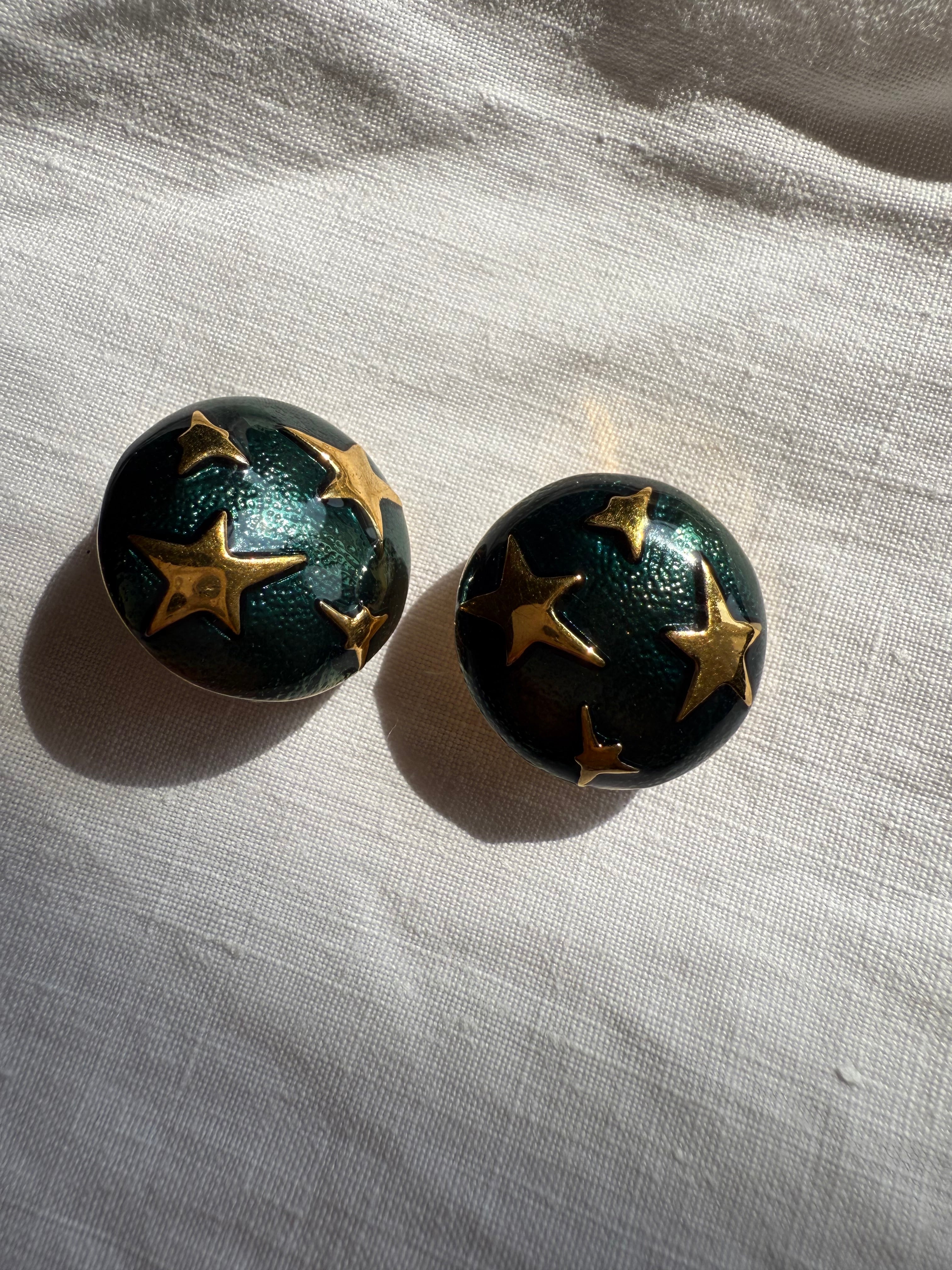 Valentino gold stars green earrings 90s