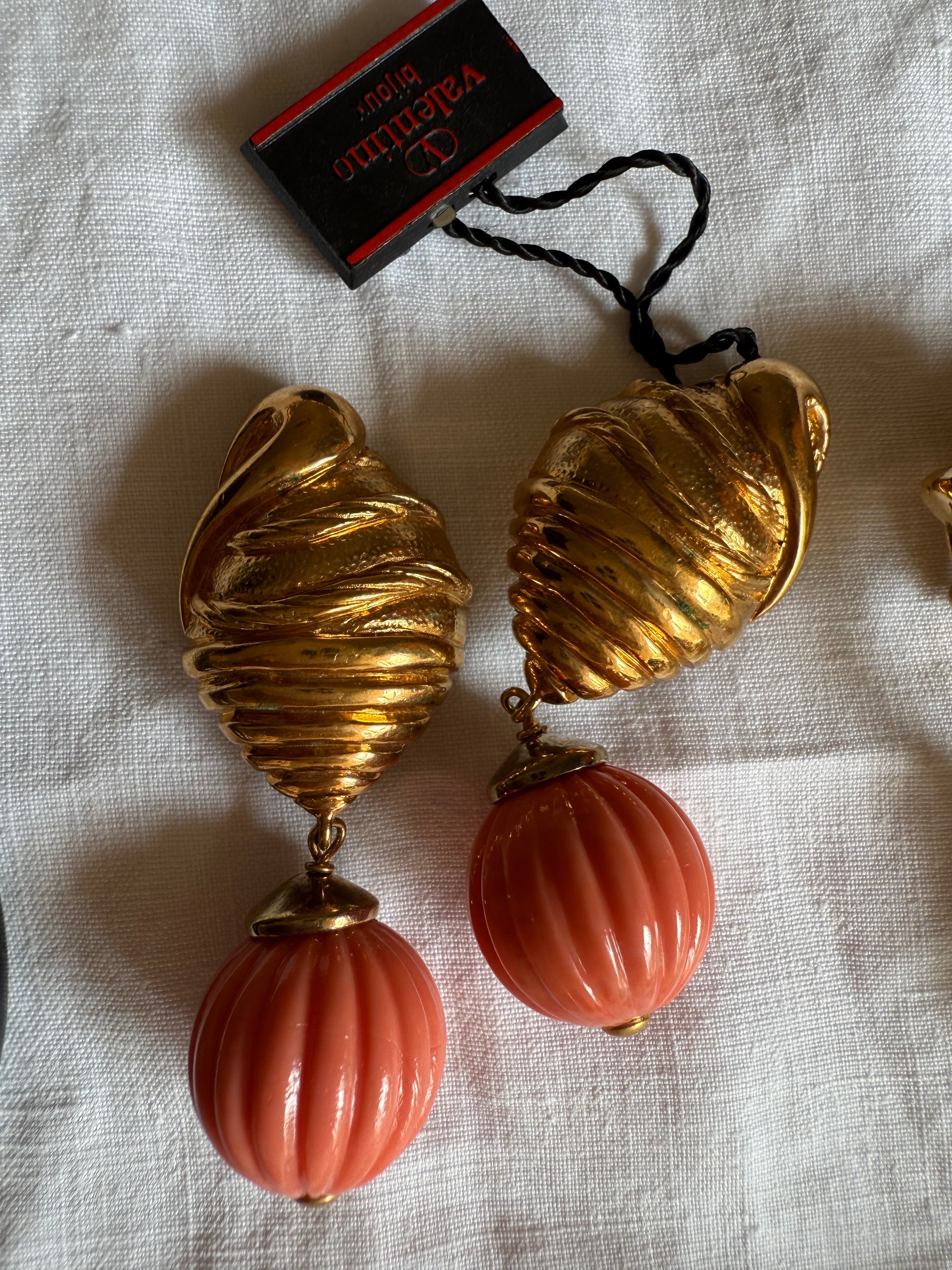 Valentino clip pendant coral peach earrings 90s