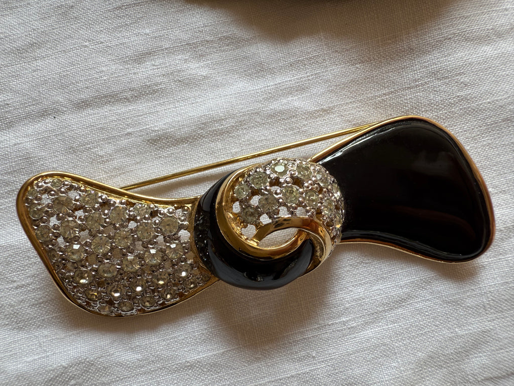 Valentino gold black bow pin brooch 90s