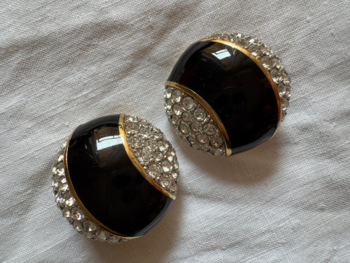 Vintage designer Black clip earrings 90s earrings Emilia Archive Vintage