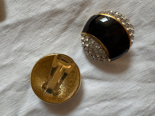 Vintage designer Black clip earrings 90s earrings Emilia Archive Vintage