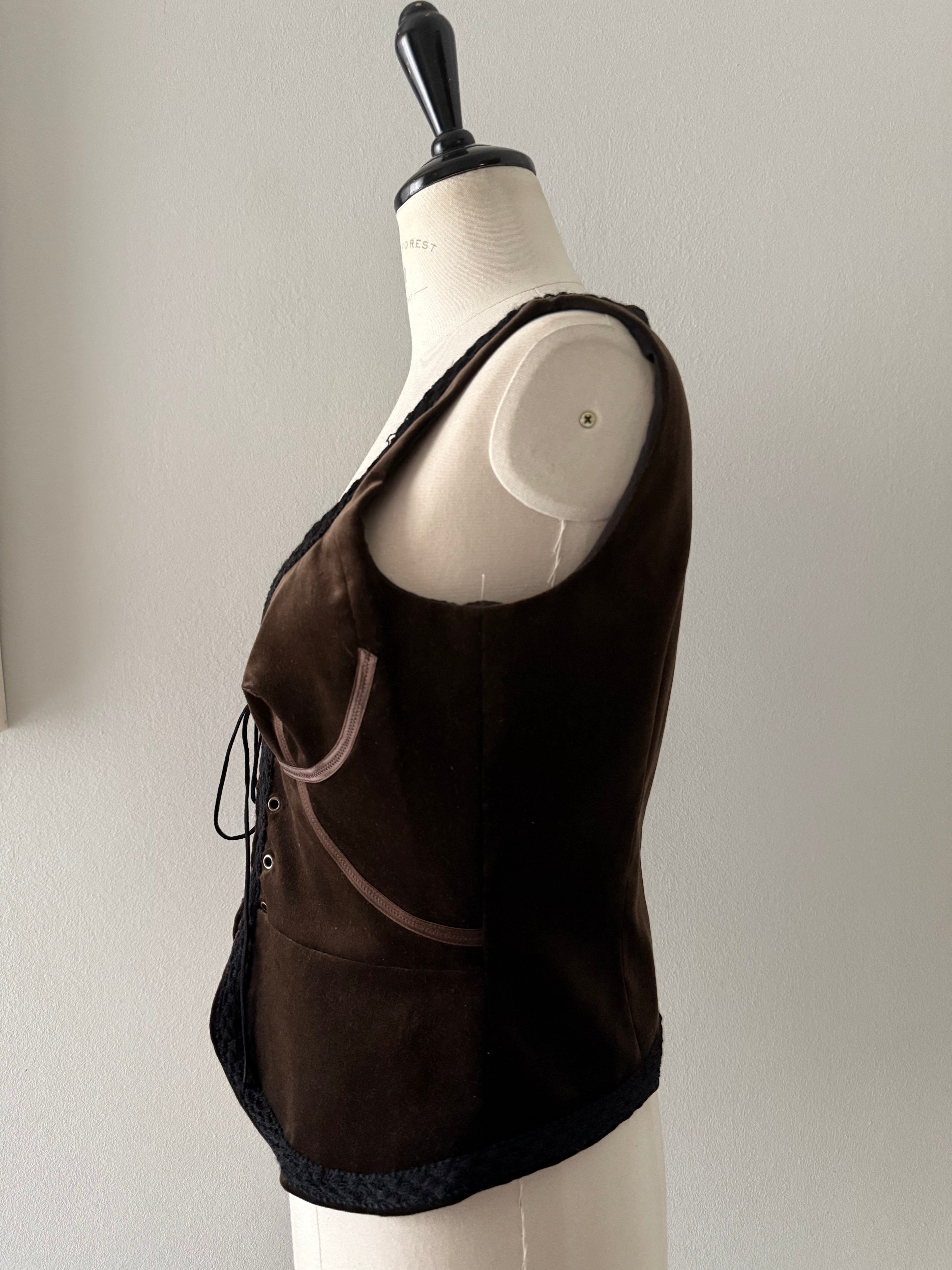 Costume National gilet vest brown velvet corset