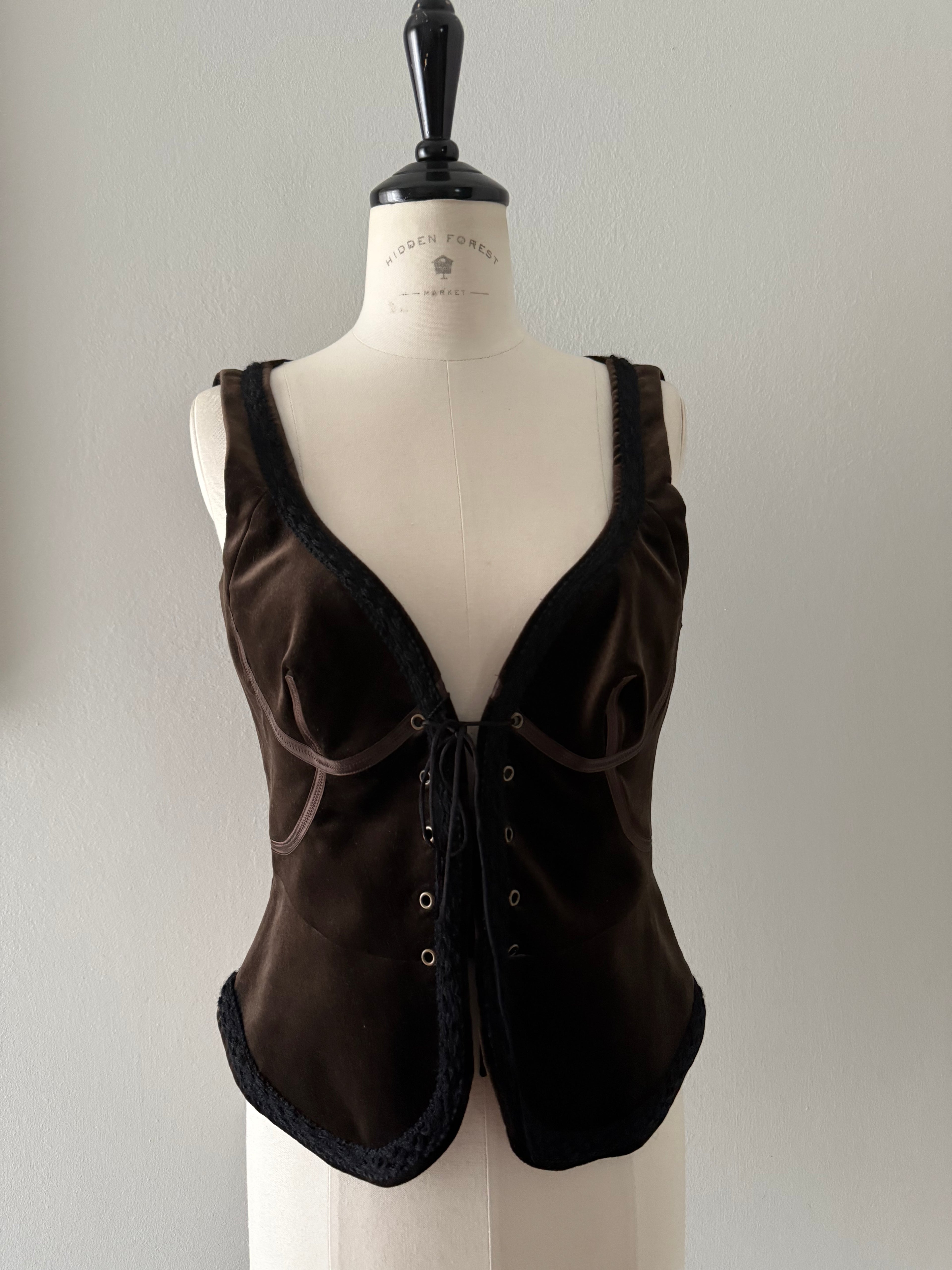 Costume National gilet vest brown velvet corset