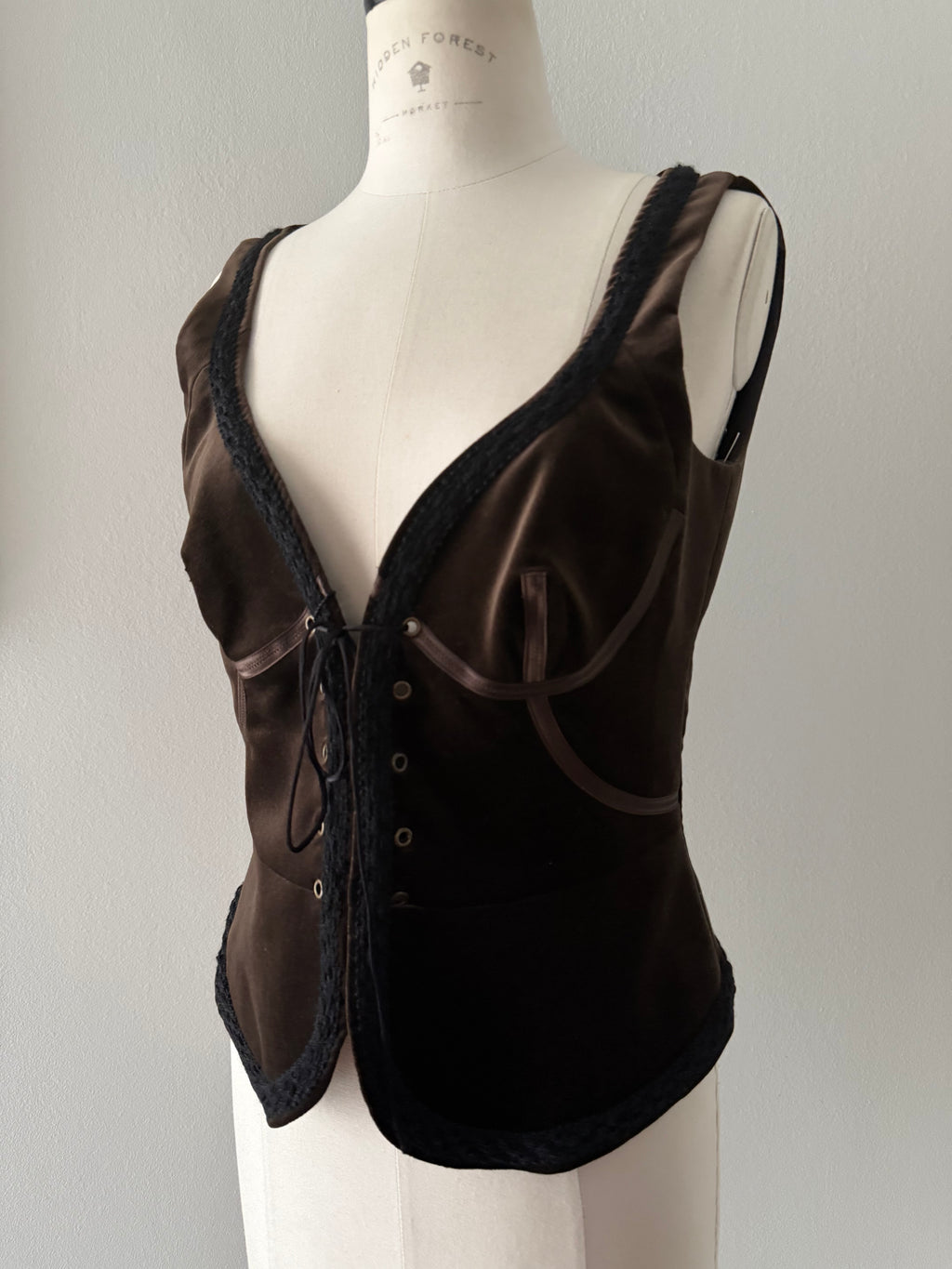 Costume National gilet vest brown velvet corset