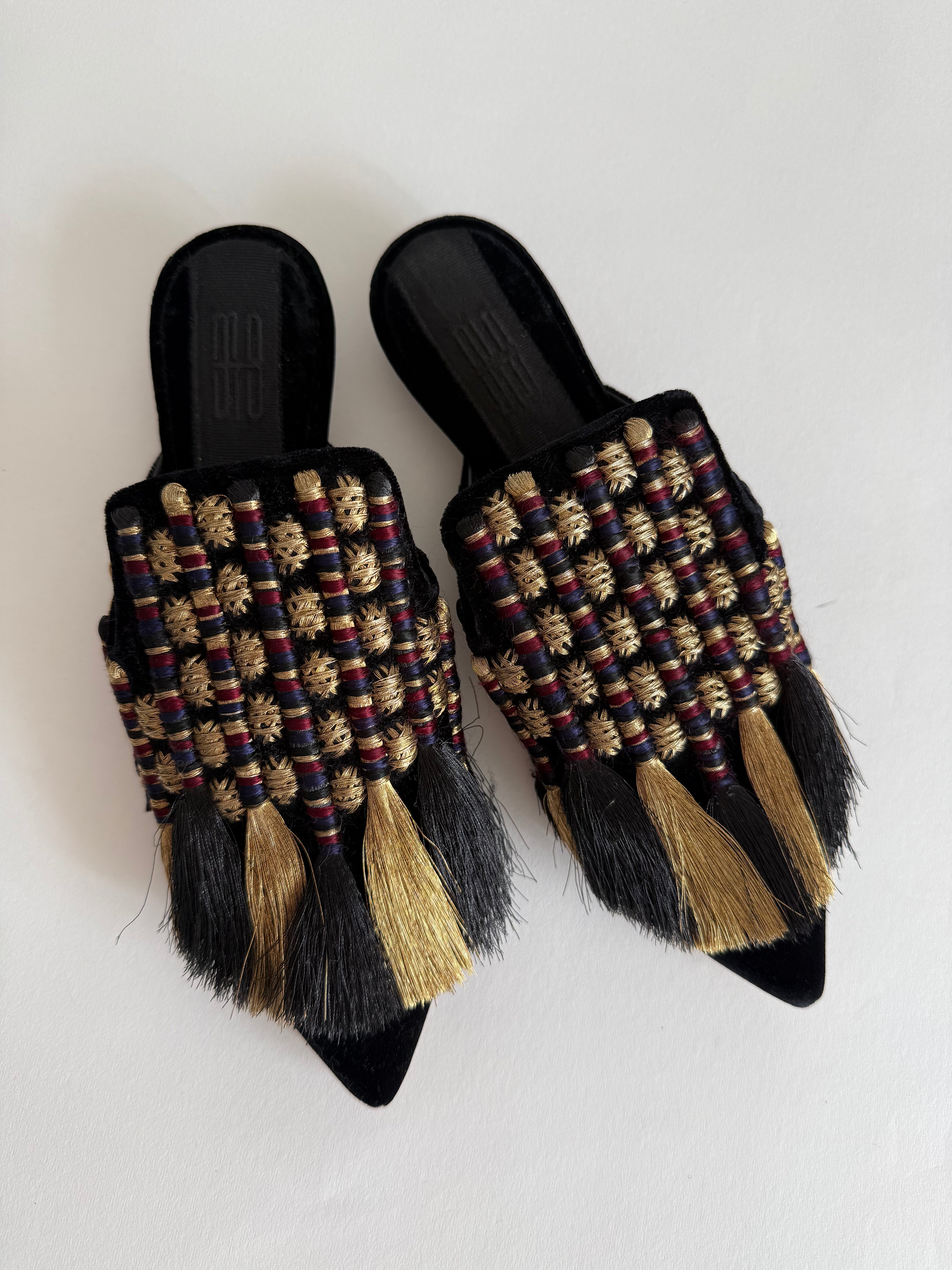 Sanayi 313 mules embroidery fringe