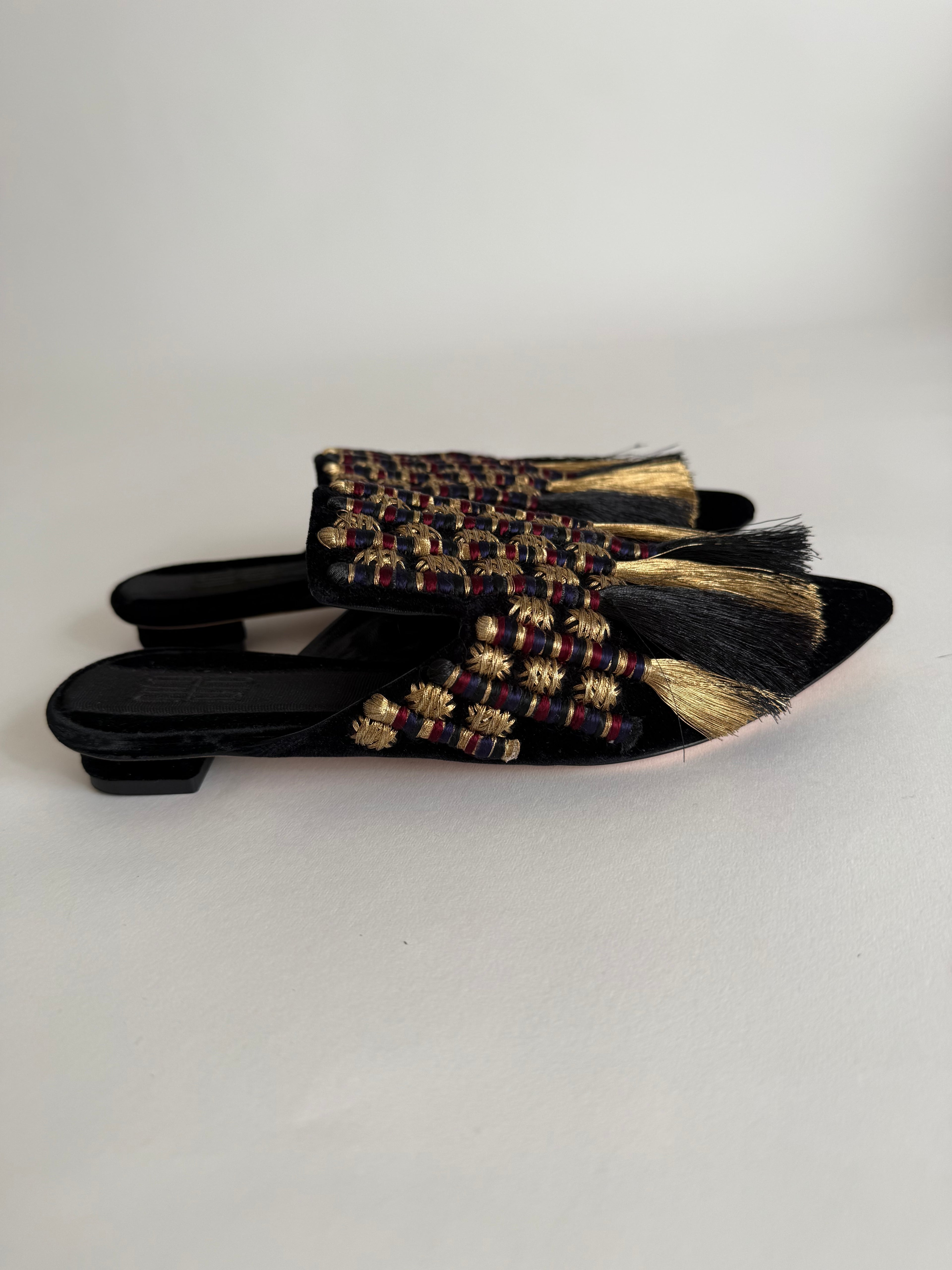 Sanayi 313 mules embroidery fringe