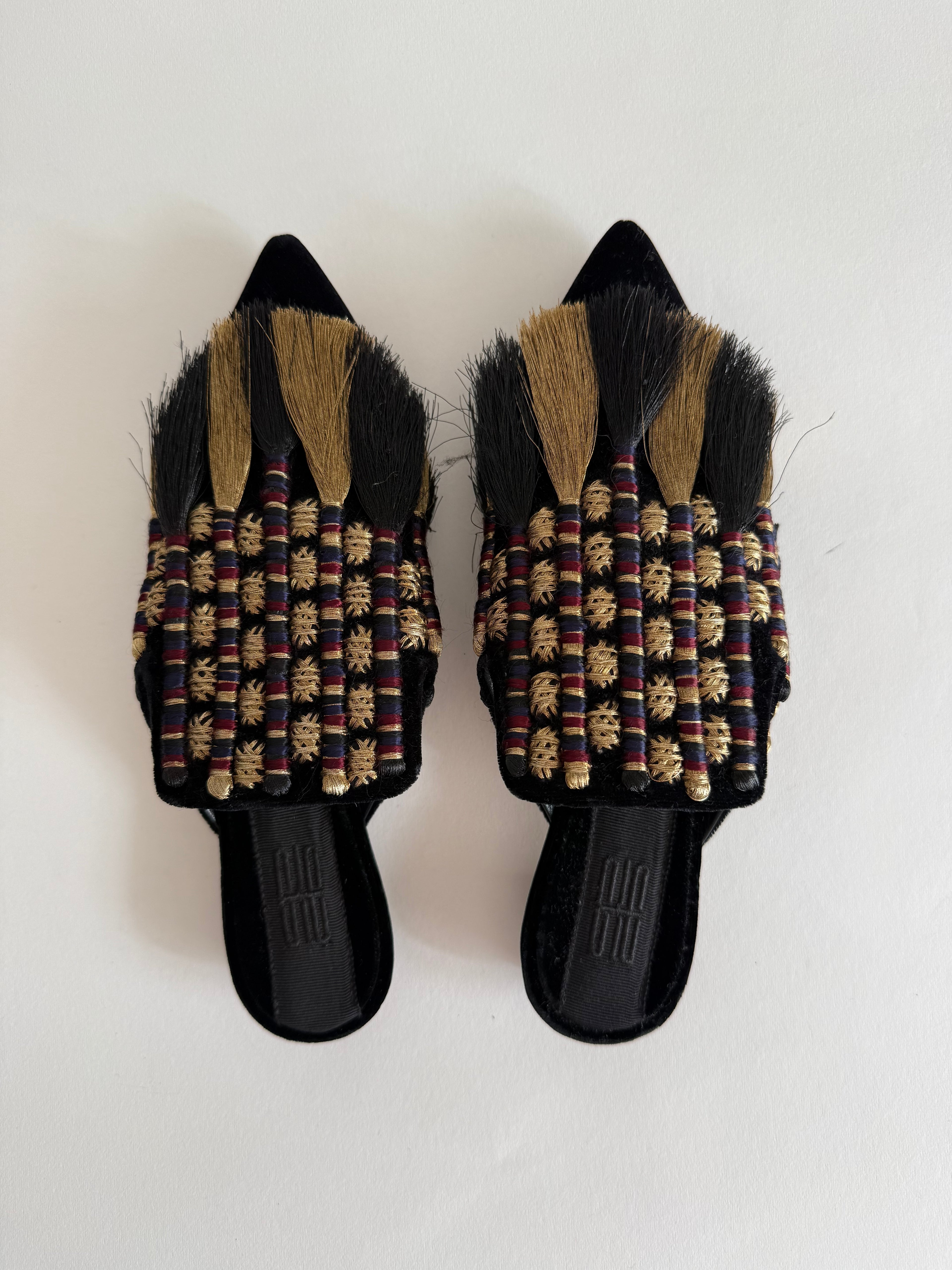 Sanayi 313 mules embroidery fringe