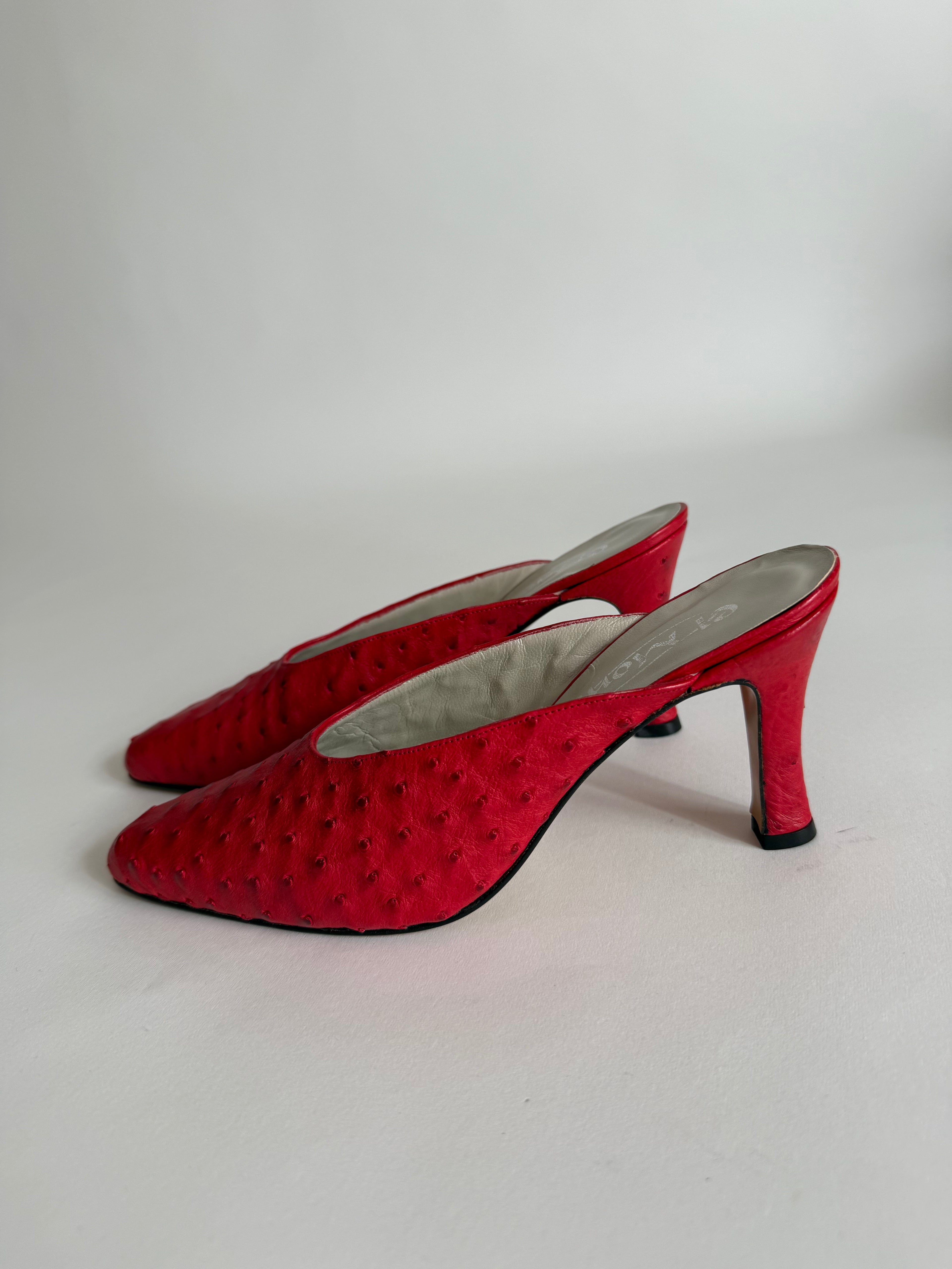 Mules vintage red ostrich