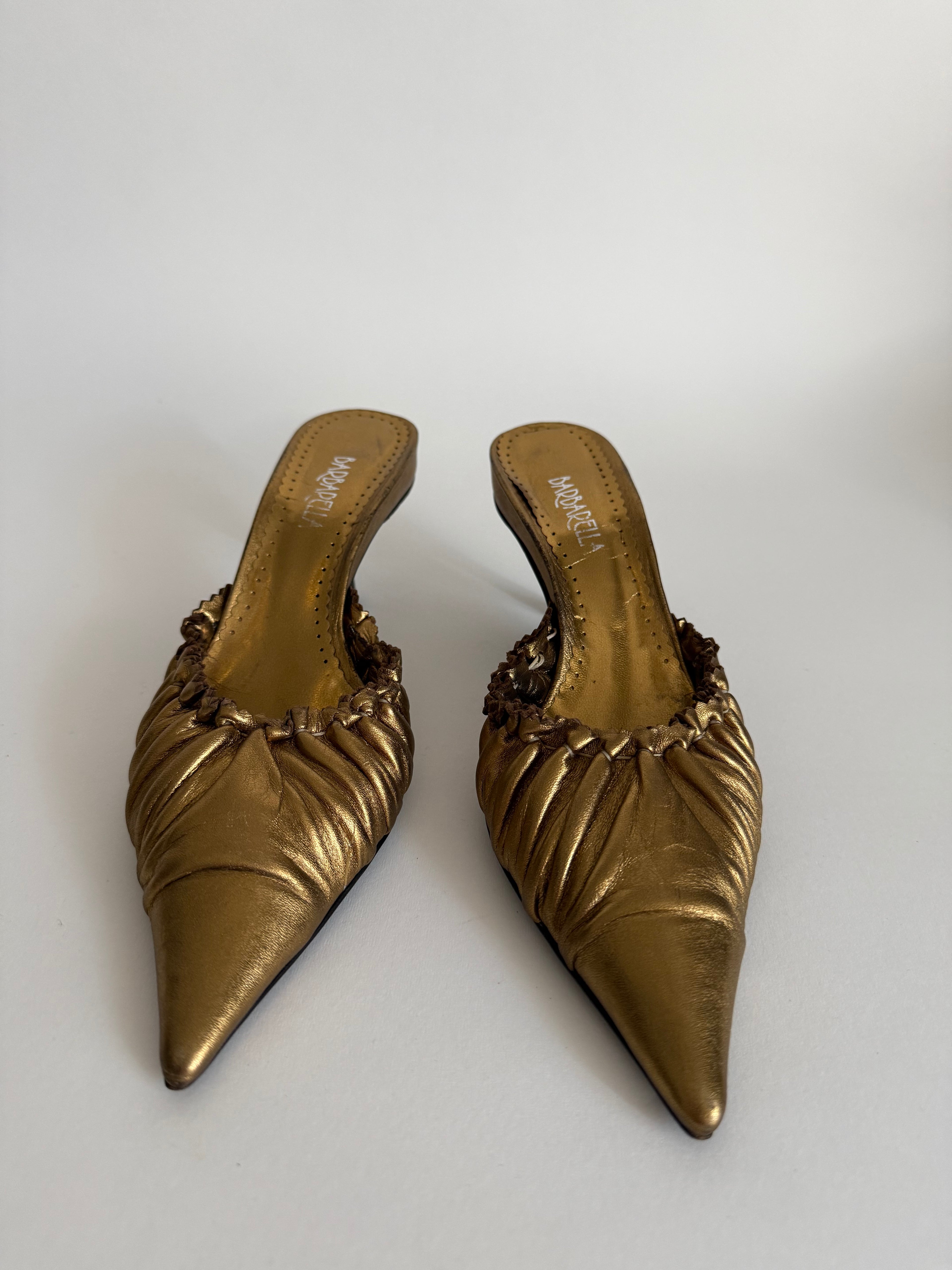 Bronze leather mules