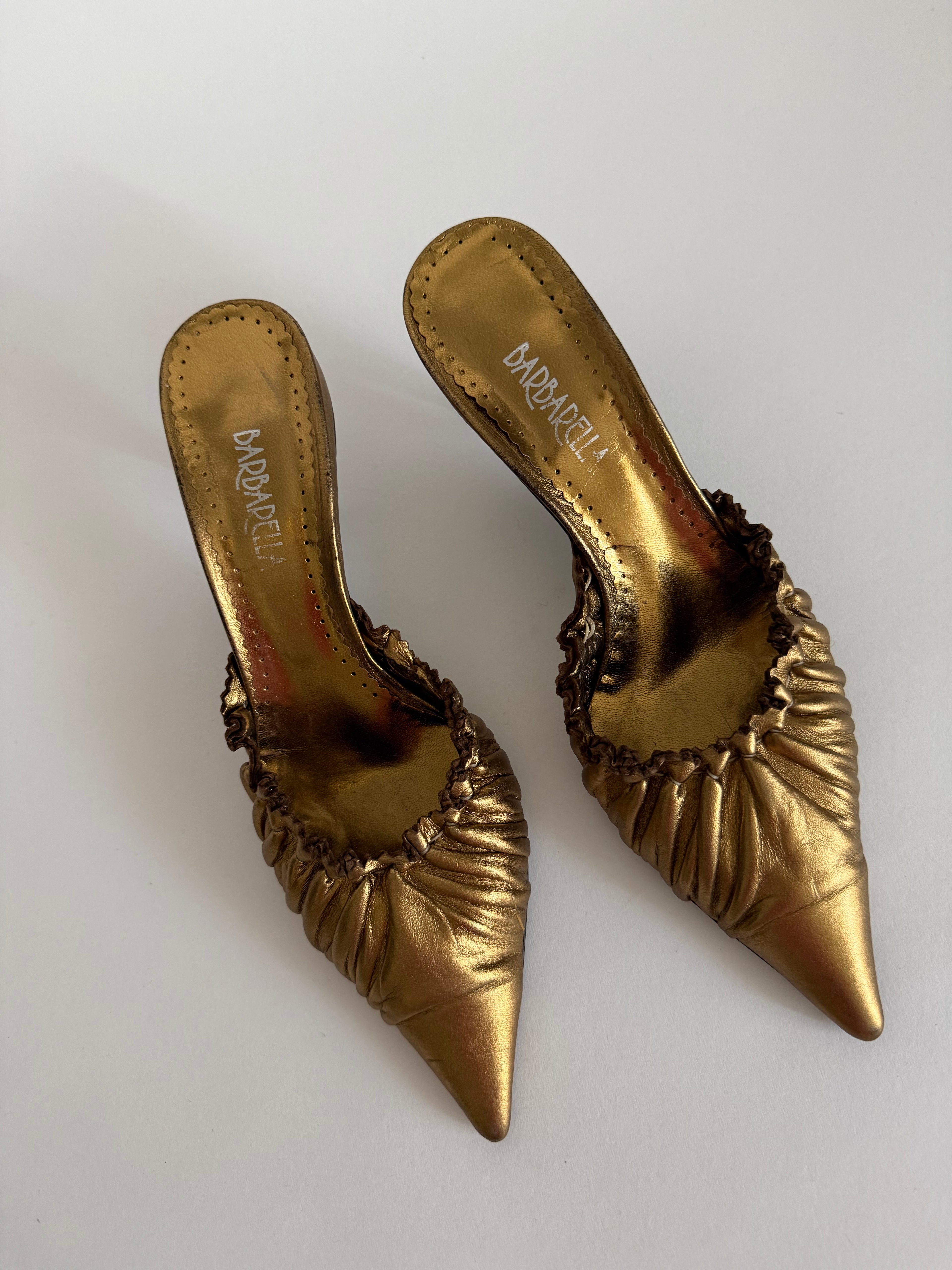 Bronze leather mules