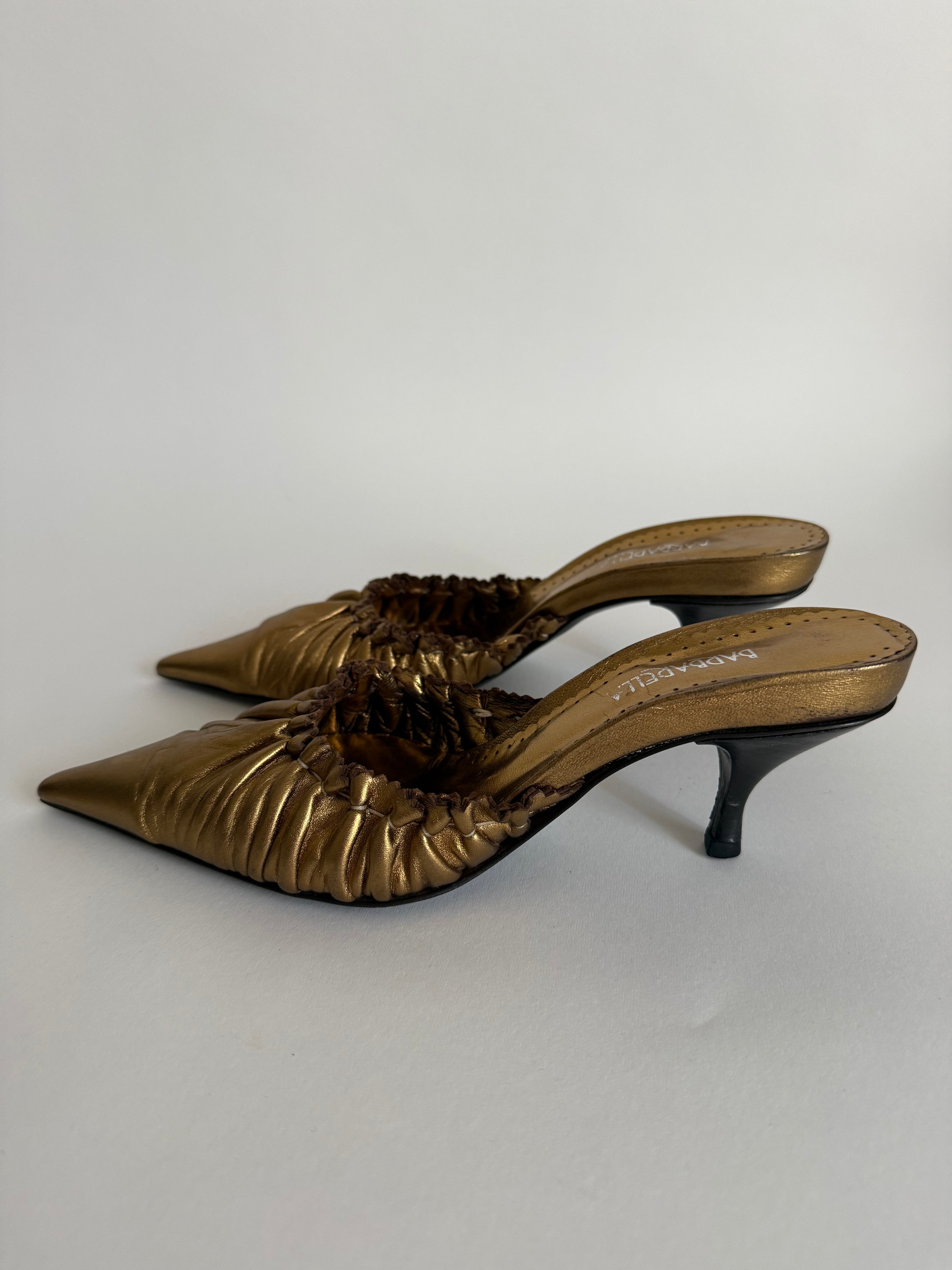 Bronze leather mules
