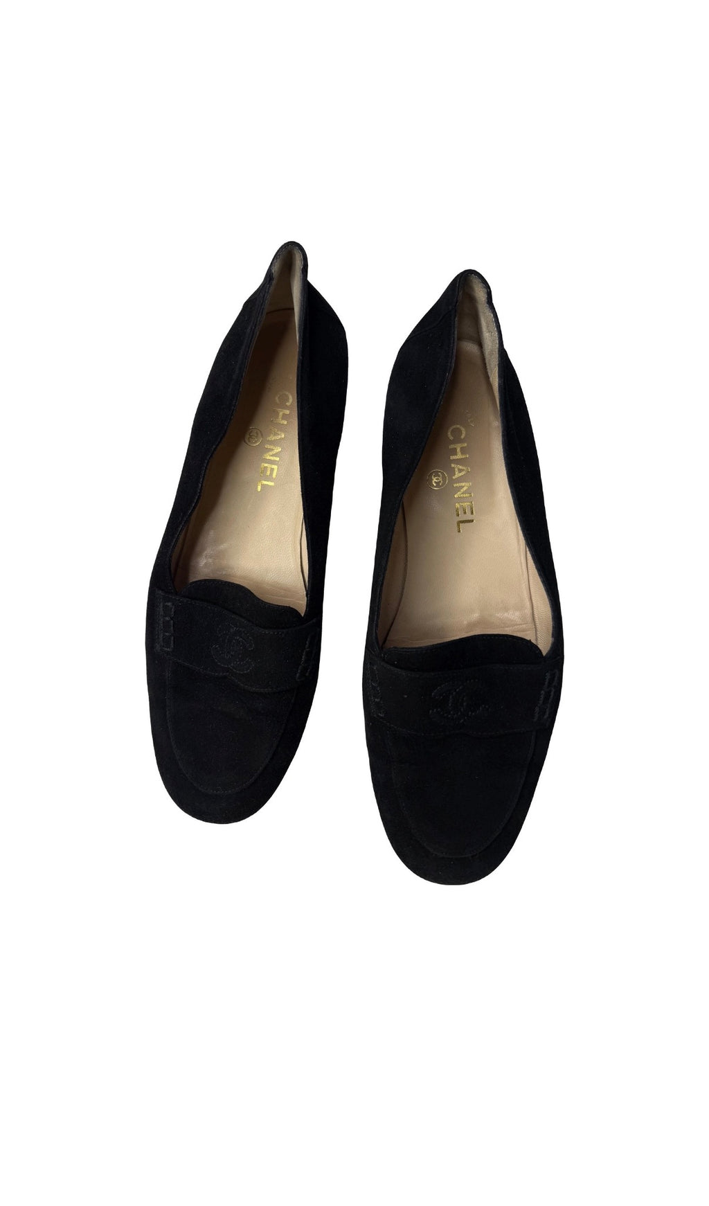 Chanel suede loafers vintage CC