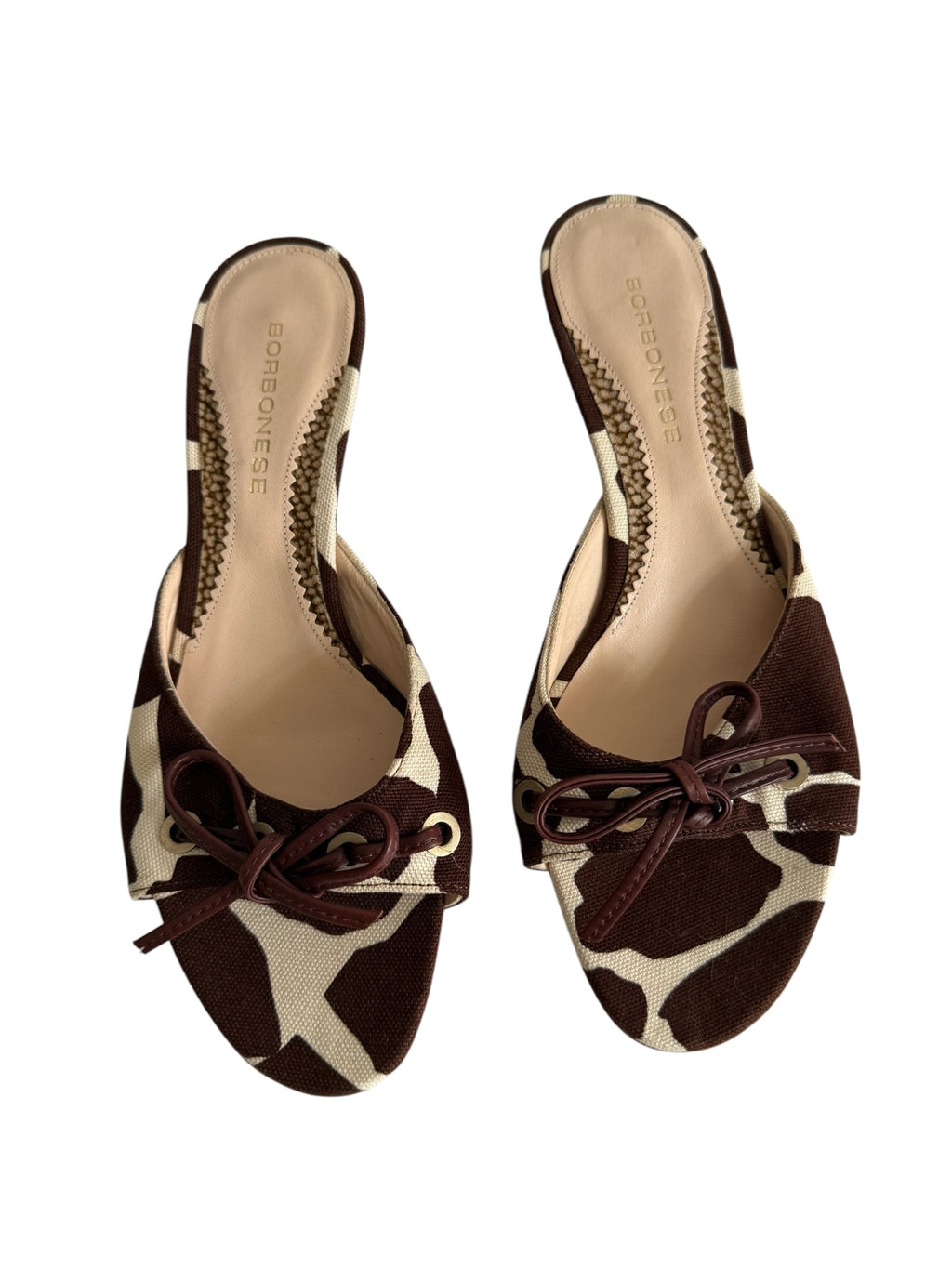 Borbonese canvas cow print mules