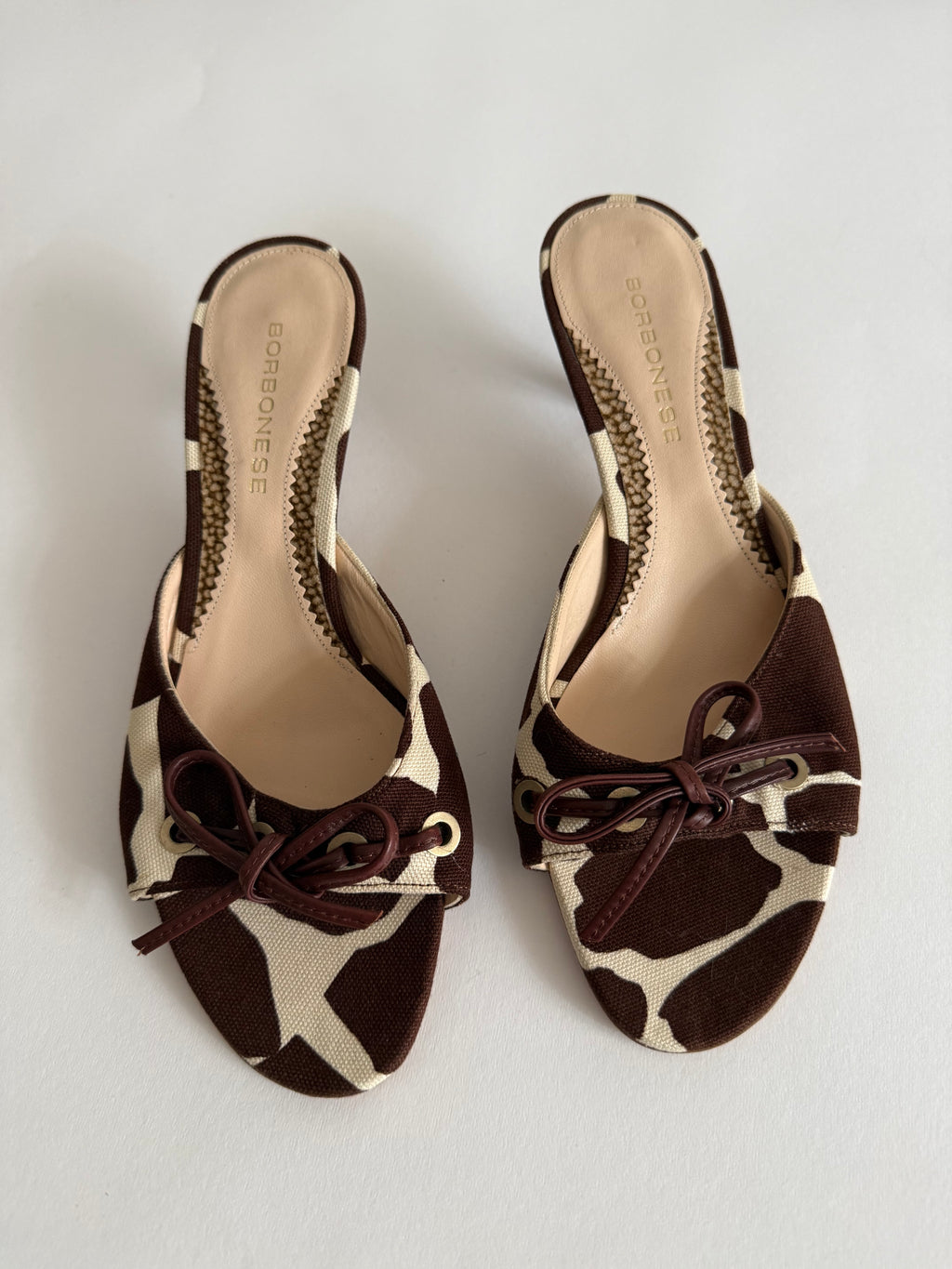 Borbonese canvas cow print mules