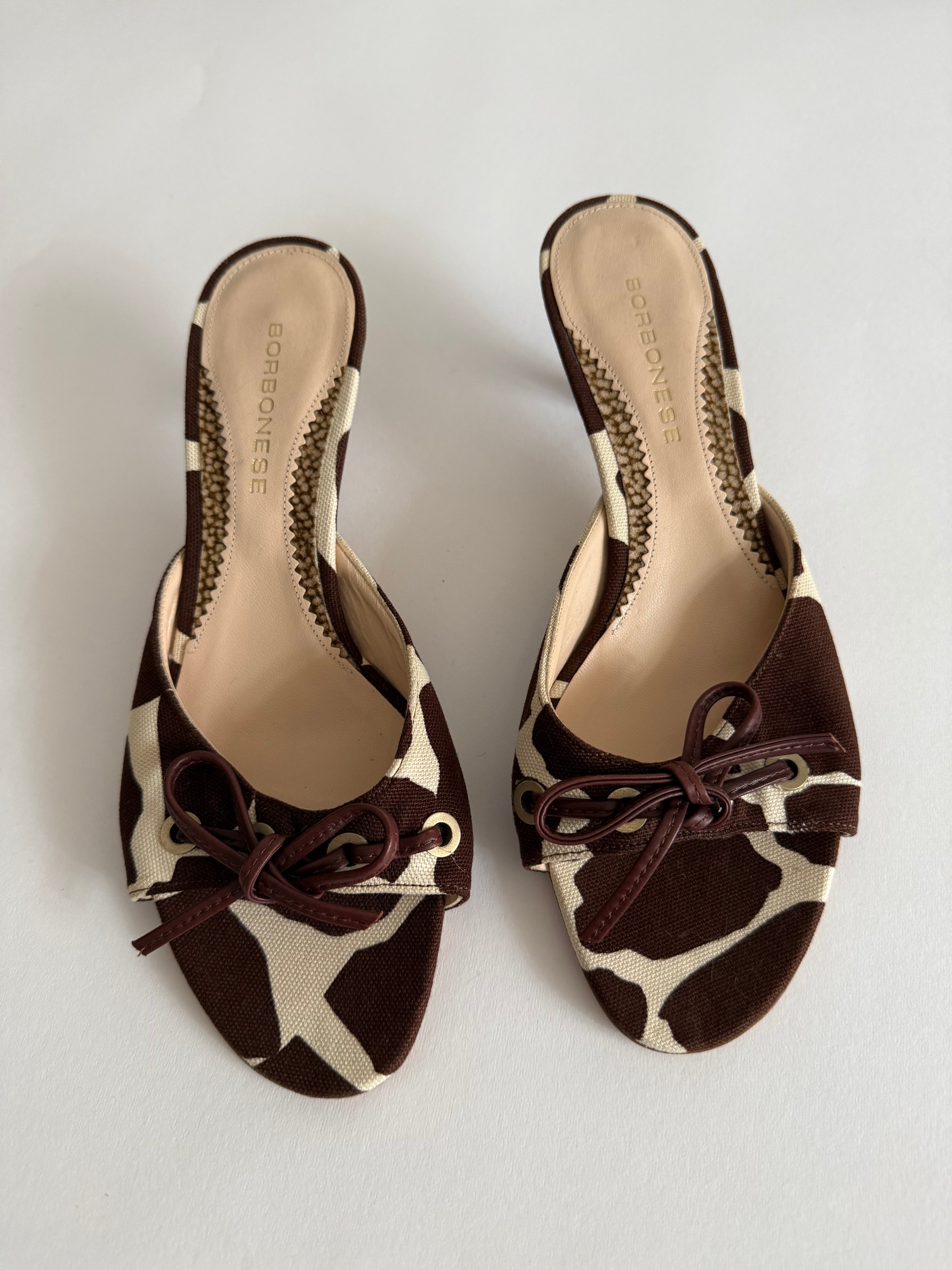 Borbonese canvas cow print mules
