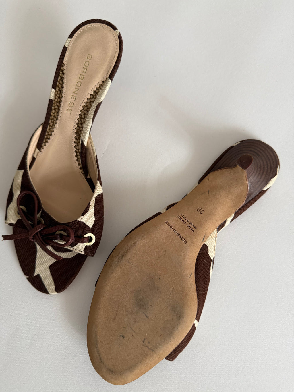Borbonese canvas cow print mules